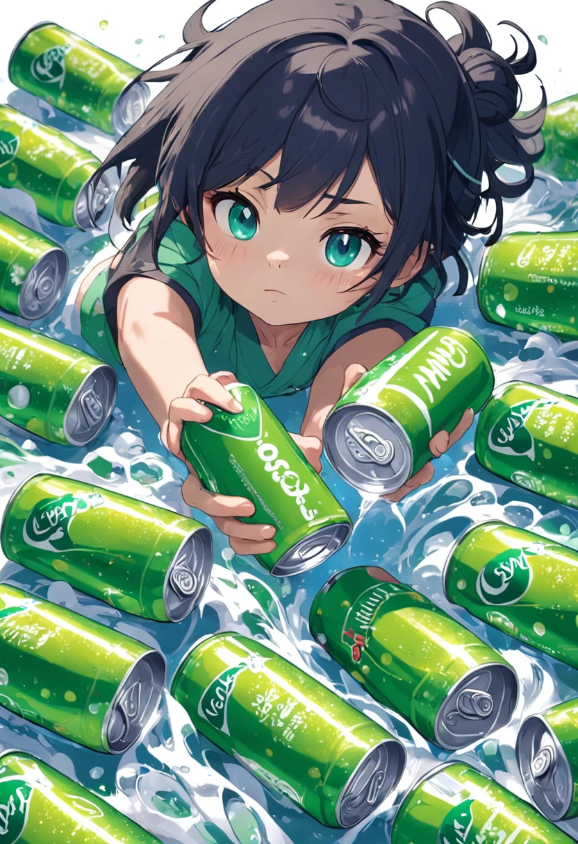 Close up of a can of soda on white background, soda cans, Sprite, sparkling dew, sprite art, energy drink, Limsa, Cans, sprite 2 d, made of drink, cold drink, advertisement picture, zmonzheng, Pepsi, al chang, author:Ann Text, can, 🍸🍋, Guangjian girl