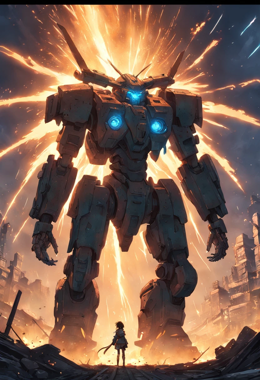 Wasteland wind,Mutilated mech,Flickering sparks,fight scene