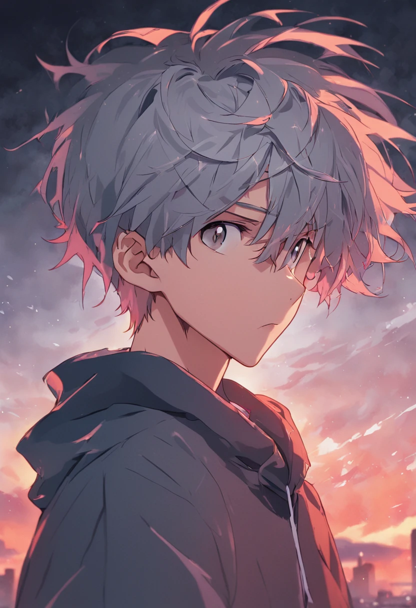 (Boy with gray hair, intense gaze, teenager with a piercing:1.2)