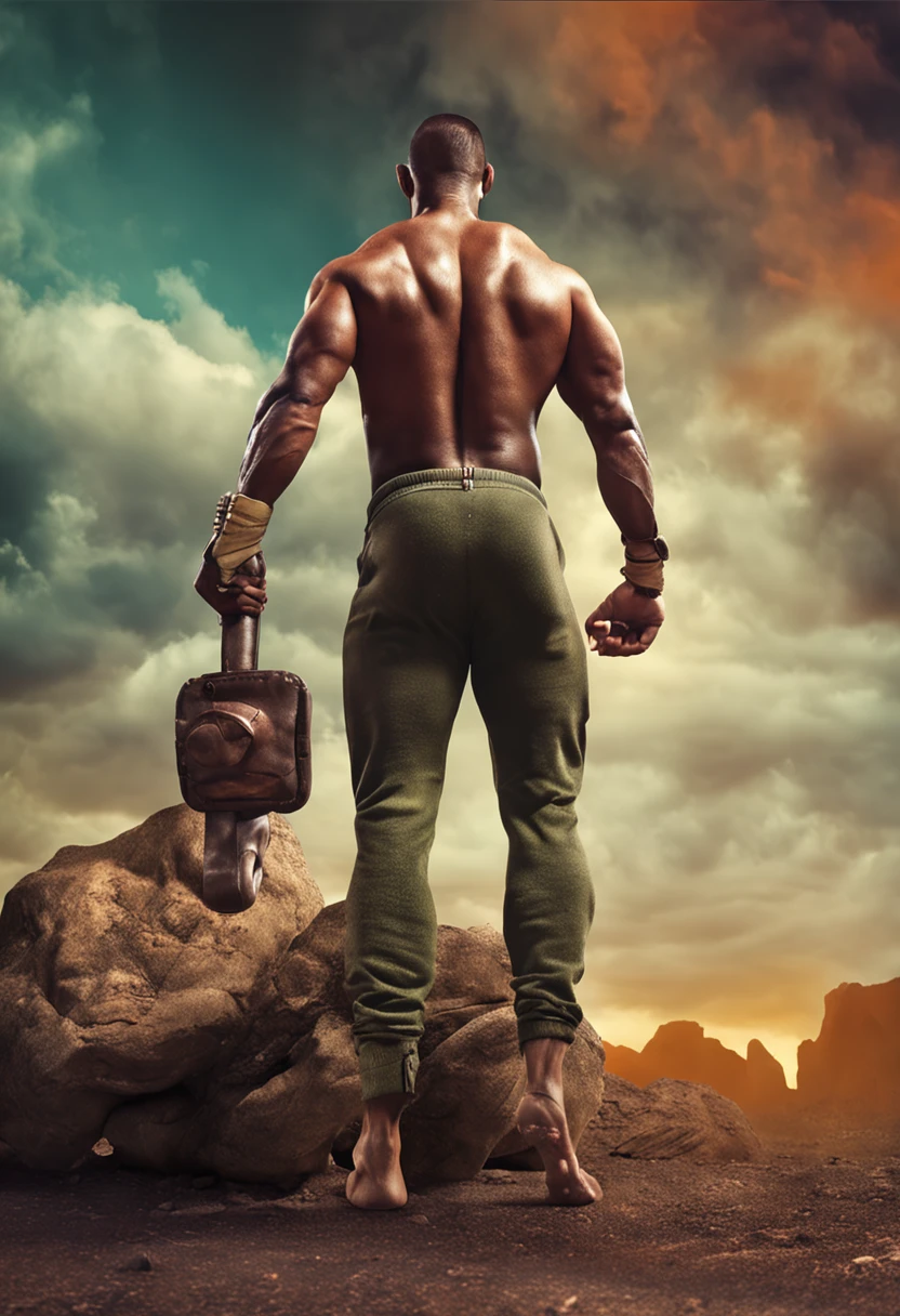 naked man, erect cock, large cock, male nude, very tanned primitive short beard brutish sad Neanderthal Russian young man pulling cart quarry desert mountains Sahara, very hot and dry environment, blond flaxen hair, brutish dumb face scratches blush barefoot wearing only skimpy loincloth barefoot, covered in scratches oil soot rashes, ragged, sweaty and unkempt, fit and sturdy, mesmerizing iconic art