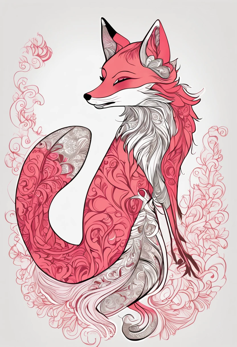 (White background:1.4),(The face of the girl's head, Eyes open, Long pink hair,Pink fox ears,There are nine fluffy fox tails,The tail has a fiery red color at the end, Oriental elements),(Chinese illustration:1.3,paper art:1.3, Quilted paper art:1.2),( reasonable design, Clear lines, High sharpness,Best quality, Very detailed, Masterpiece, movie light effect, 4K )