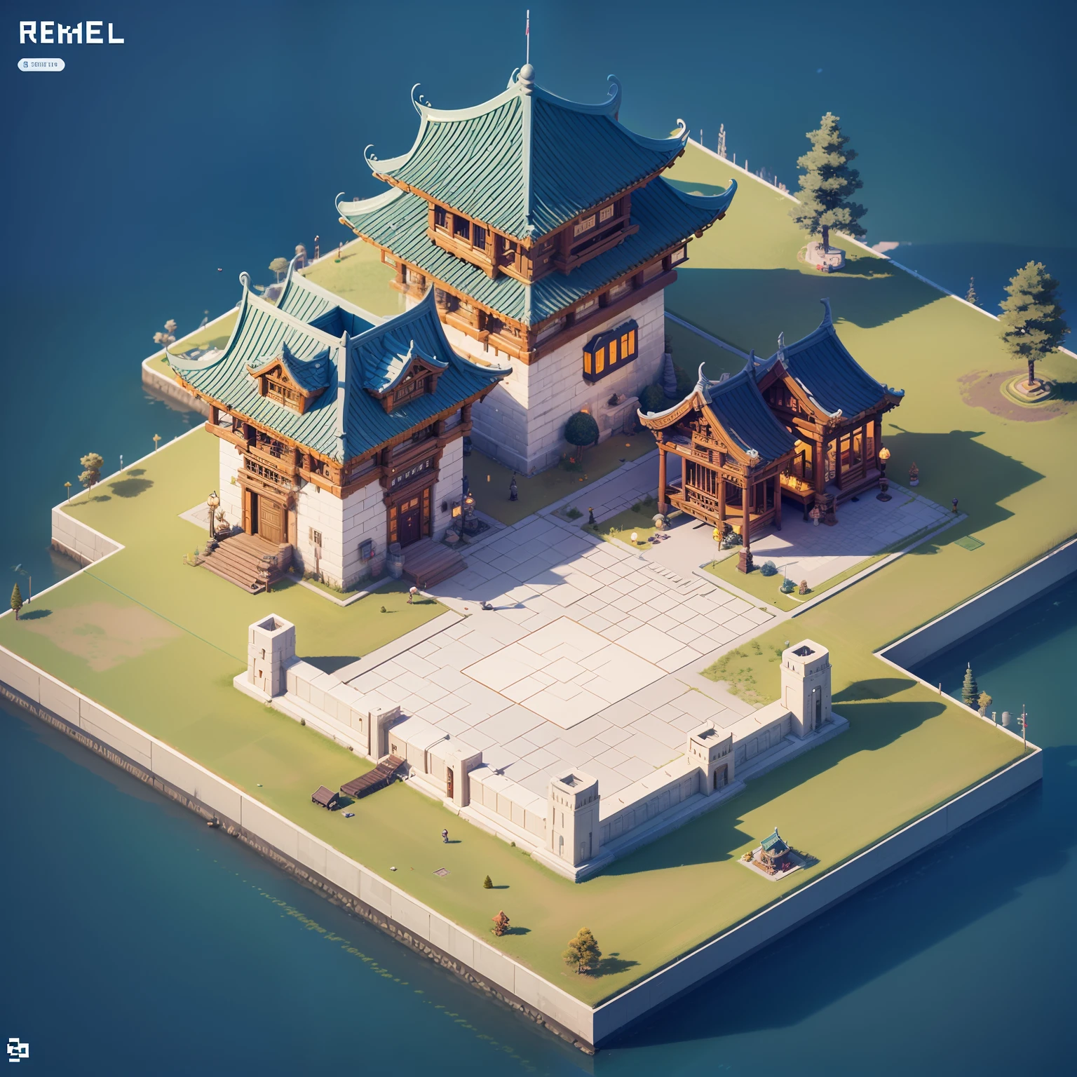 Pixel game scenes，Isometric architecture，China sub-palaces，OC renderer，super-fine，Detailed portrayal，Accurate，8K，