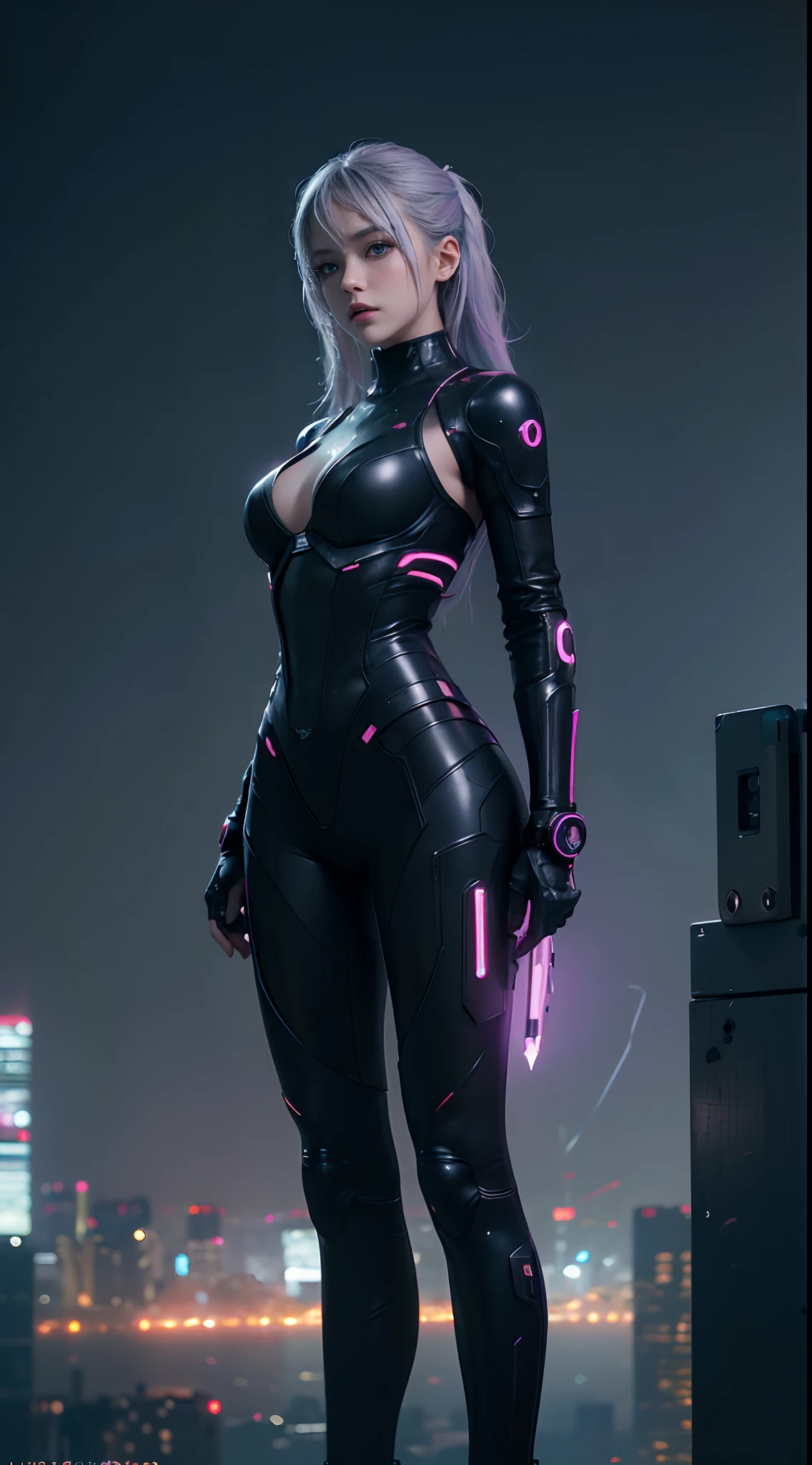 Best image quality, Masterpiece, Ultra-high resolution, (Fidelity:1.4), Photo, Movie, ((cyber punk perssonage)), cyber outfit, Futuristic, ((Award-winning ultra-realistic photos)),(Hyper-detailing),(Complicated details),(High resolution CGI artwork 8k),a girl in,Cyberpunk-city。Futuristic style,There are many colors and LED lights。The cityscape should be very detailed,depth of fields。Create depth with atmospheric lighting,wide wide shot。Use atmospheric and volumetric lighting to enhance cityscape detail。illuminated by neon lights, Pastel textured colored background, Colourful, vibrant