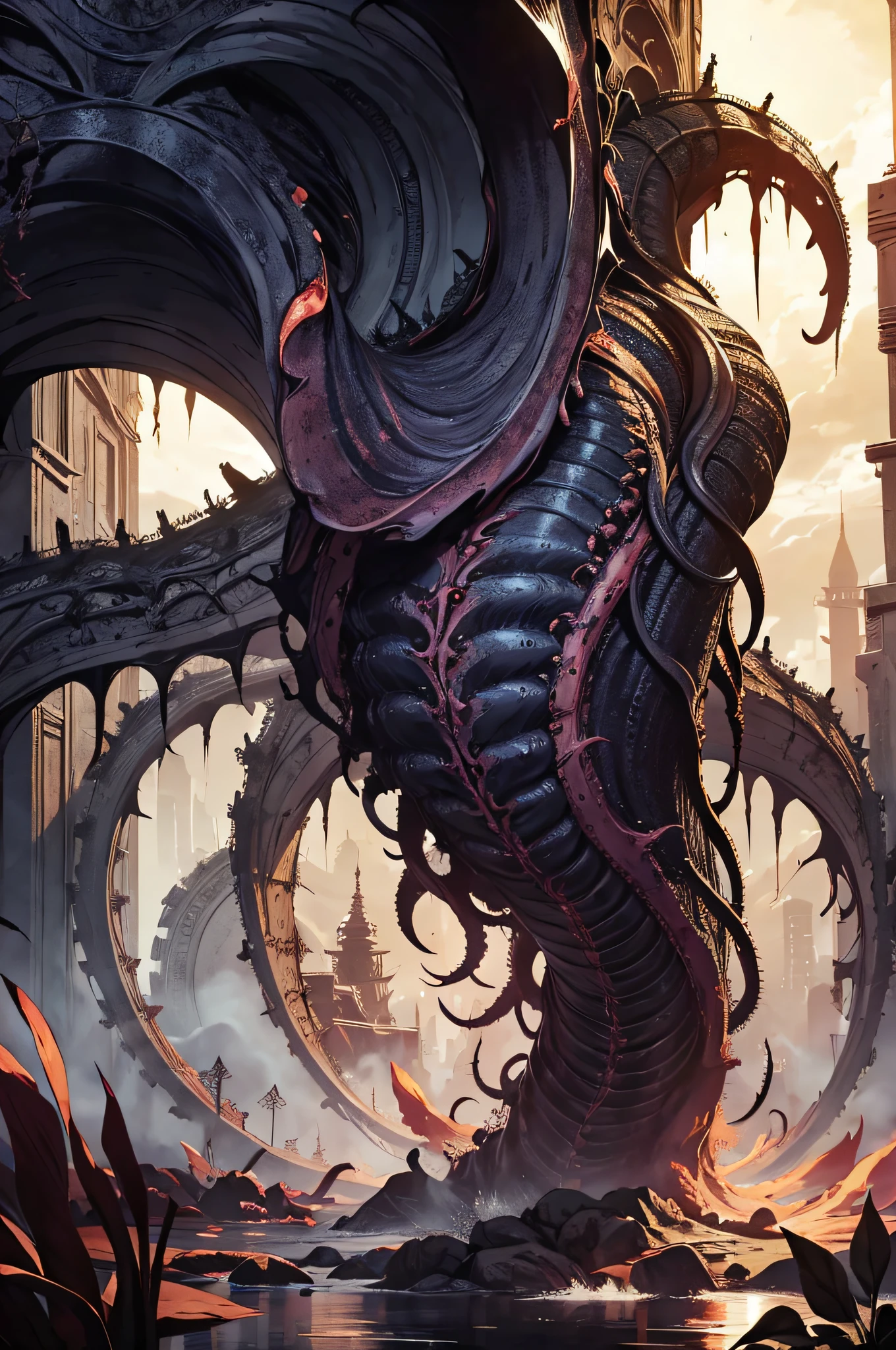"Intricately detailed tentacle eldritch horror creature with stunning line work and captivating use of dramatic shading."