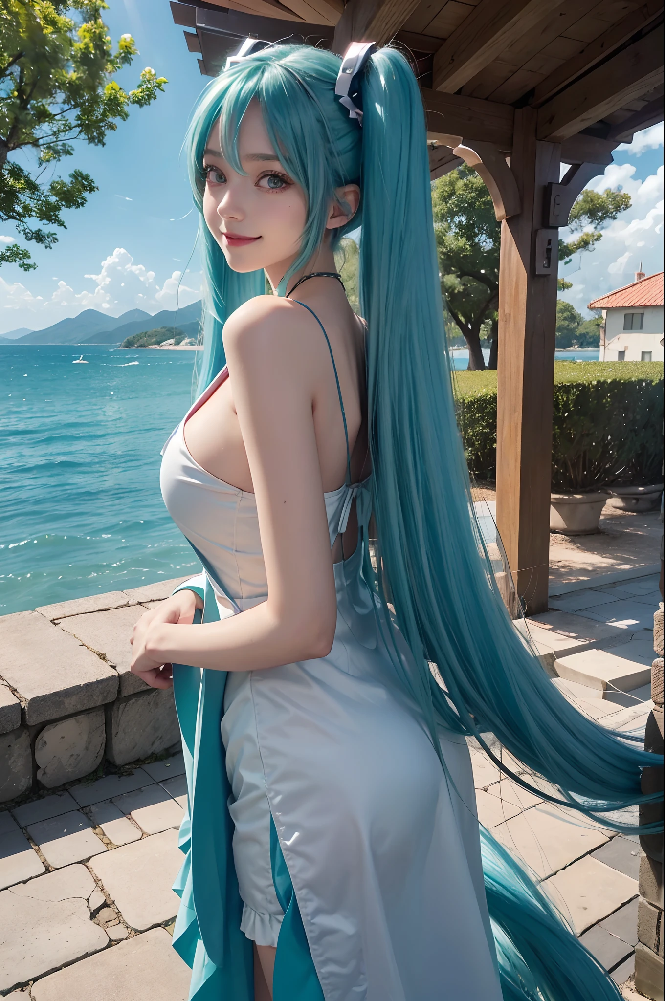 Miku hatsune、Your butt is in front of us、cosplay de sirvienta、Looking back、Bragas de encaje negro、Estilo anime ecchi, Mejor valorado en Pixiv, Hermosa y seductora mujer de anime, hot, naked