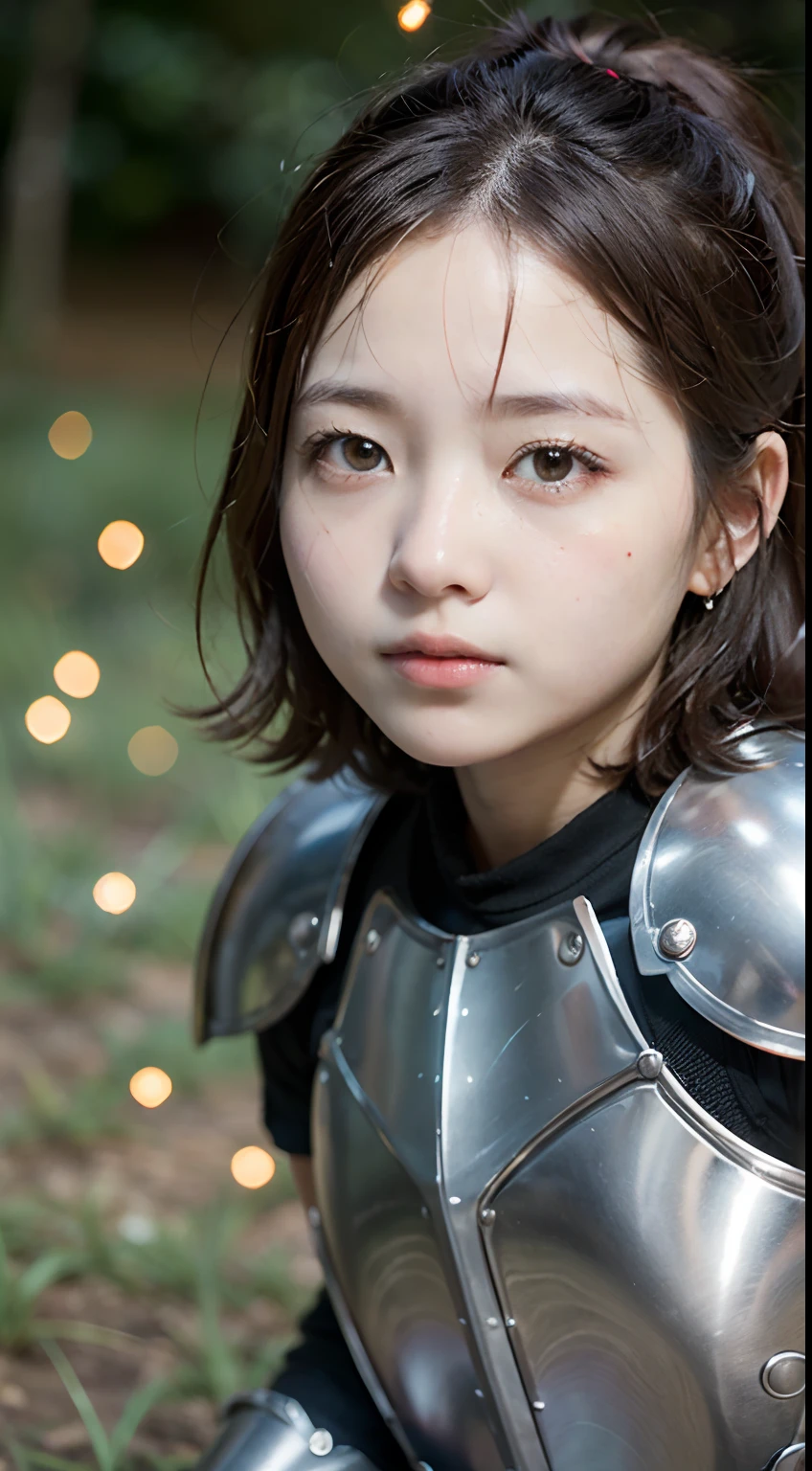 Cartoony,Chubby little girl in heavy armor,Place glowing swords and shields on the ground,Glowing fireflies around,,Cute and cute,KIDS ILLUSTRATION,Glow effects,Dingdall effect,depth of fields,high light,Real light,Ray traching,oc rendered,Hyper-realistic,best qualtiy,8K,Works of masters,super-fine,Detailed pubic hair,Correct anatomy,sharp focus on eyes,The facial structure is reasonable,Facial features are carefully depicted