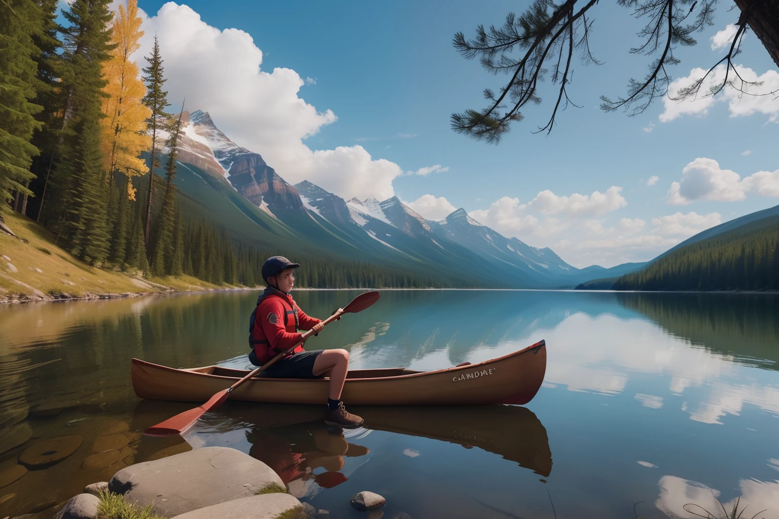 Date: 2018
Country: Canada
Description: A ager navigates a canoe across a pristine lake, surrounded by breathtaking Canadian wilderness, embracing a connection with nature.
