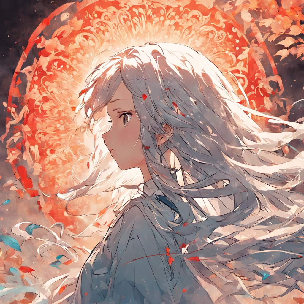 (White background:1.4),(Silhouette of a girl's head, Eyes closed, colorfull long hair, Oriental elements)，(Chinese illustration:1.3，paper art:1.3, Quilted paper art:1.2),( reasonable design, Clear lines, High sharpness,Best quality, Very detailed, Masterpiece, movie light effect, 4K )