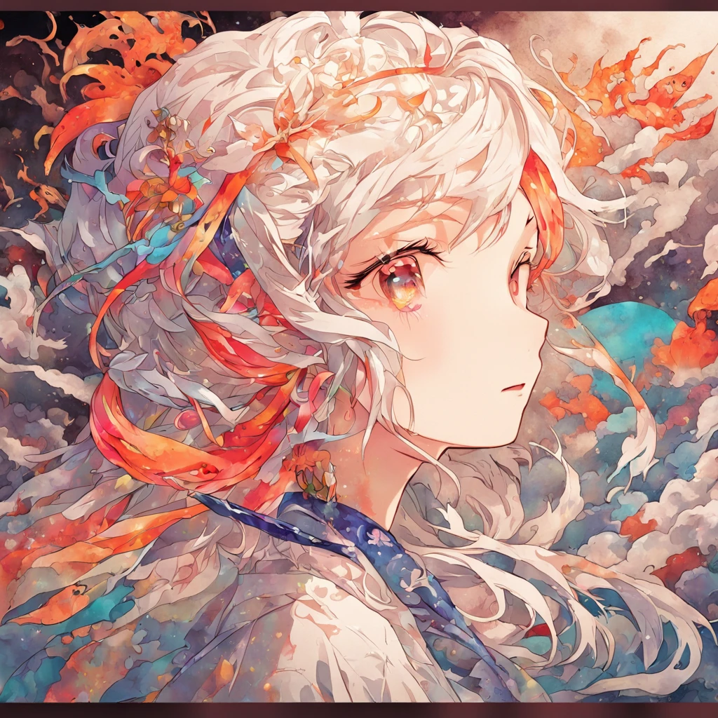 (White background:1.4),(Silhouette of a girl's head, Eyes closed, colorfull long hair, Oriental elements)，(Chinese illustration:1.3，paper art:1.3, Quilted paper art:1.2),( reasonable design, Clear lines, High sharpness,Best quality, Very detailed, Masterpiece, movie light effect, 4K )