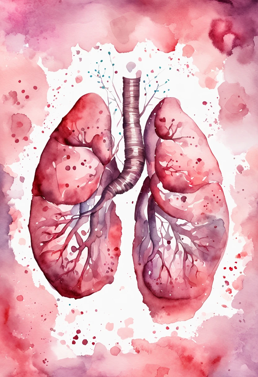 There is a picture of a lung，It has pink dots on it, lungs, Artistic illustration, heart kidney lungs, medical image, heav breathing, air particles, medical illustration, Health, hd illustration, kidney, Exhalation coagulation, dyspnea, A illustration, Illustrations, medical depiction, Black lung details, Detailed illustration, illustratio, smog, ilustration, shutter inventory