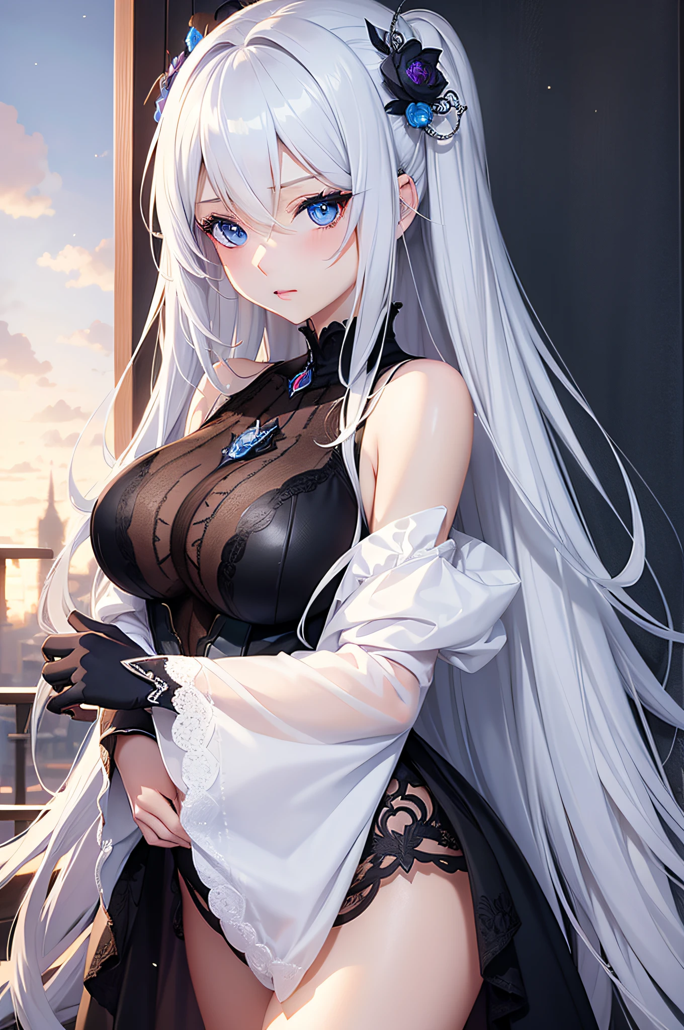 complex details beautiful and delicate eyes, anime girl with long white hair and blue eyes posing for a picture, shadowverse style, smooth anime cg art, sayori, detailed digital anime art, guweiz, sui ishida art manga, shadowverse, official artwork, pixiv style, detailed anime artwork, artbook artwork, seductive anime girl, sougetsu, detailed anime character art, waifu
