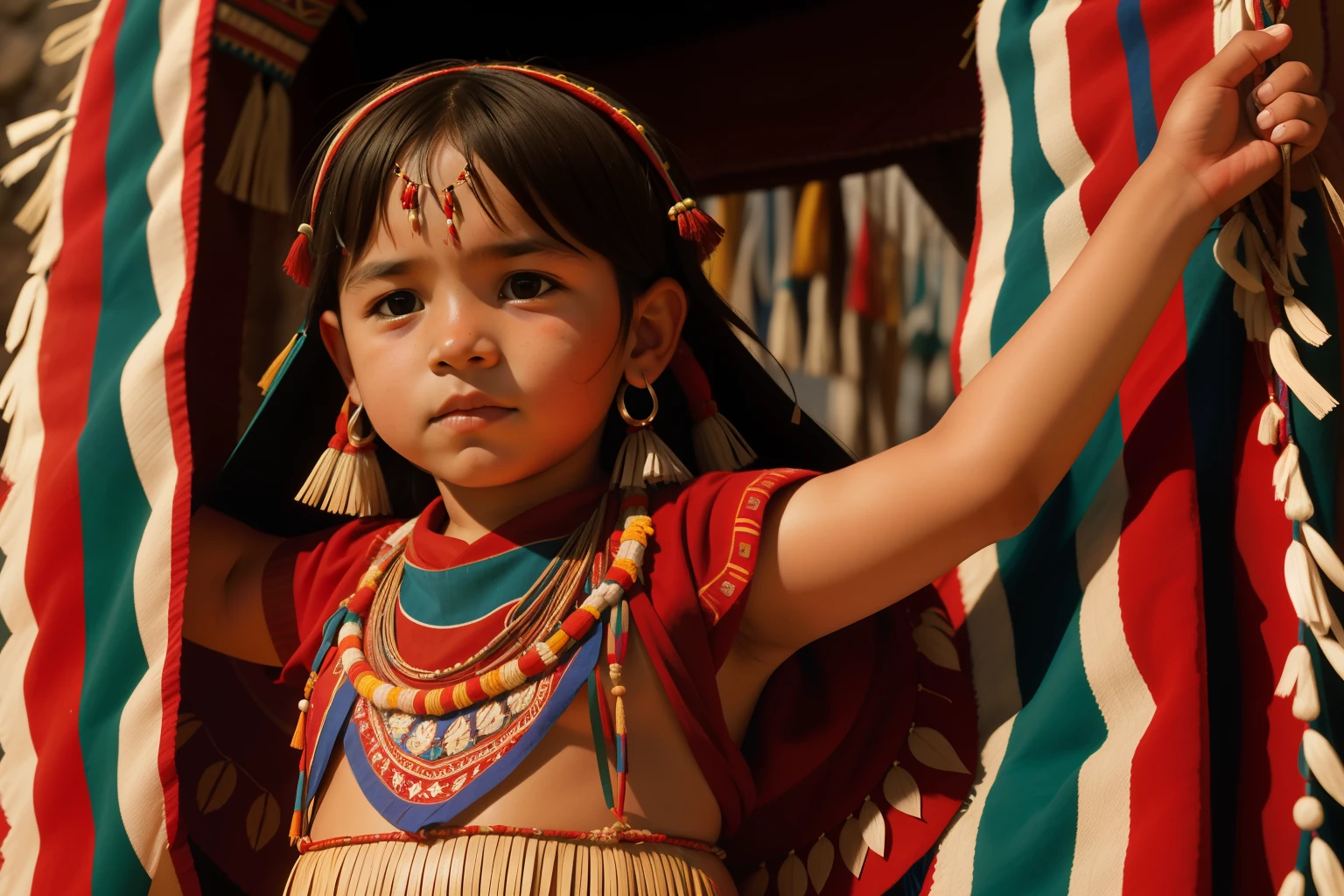 Date: 2005
Country: Chile
Description: A child participates in a traditional Mapuche ceremony, adorned in intricate garments and surrounded by ancestral symbols, connecting with the indigenous heritage of Chile.