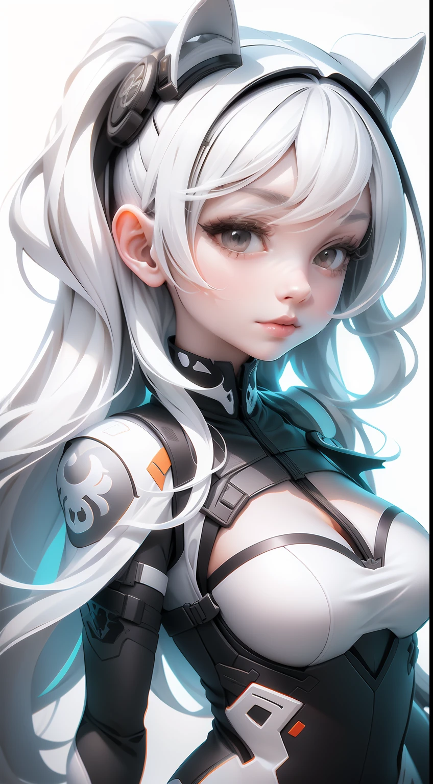optimum,tmasterpiece,A high resolution,best qualtiy,hyper HD,super detailing,Award-Awarded,16k,独奏,(The upper part of the body),anatomy correct,Beautiful cyberpunk girl,Ex Machina,cute face,high light,Gradient Beige Hair,Hairline,((Scarlet eyes)),long eyelasher,Hanging eye corners,White skin of the,(small ),(Slim body),(()),((racing_suit)),(Finger caps),(),ear studs,(neck rings),(Laser material clothing:1.2)