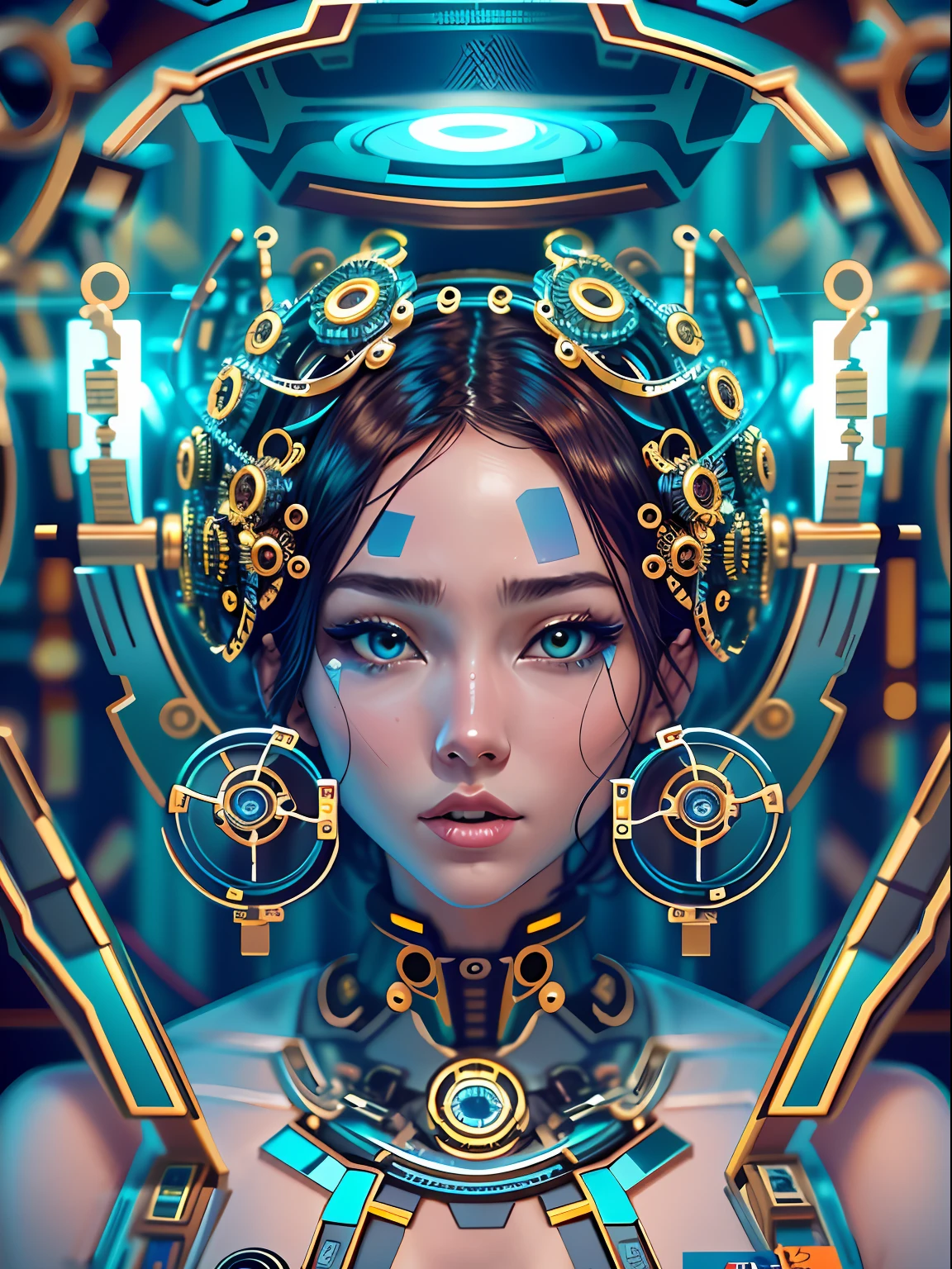 The avatar consists of simple geometric shapes,planar,closeup cleavage,Fantastic installation style,Realistic and imaginative,pegging/pegging,Multi-layer collage,metalictexture,Highlight,Three-dimensional feeling