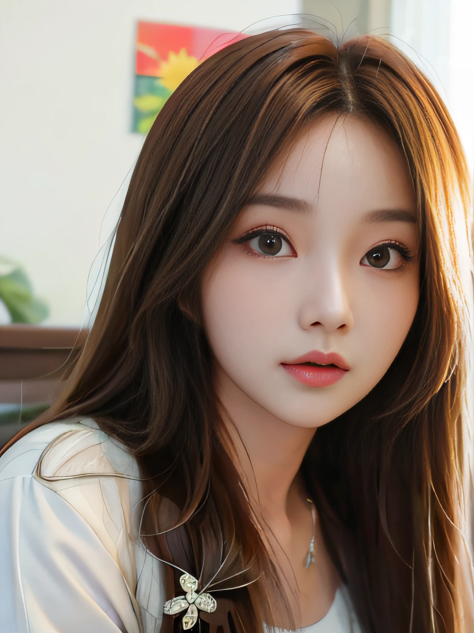 a close up of a woman with long hair wearing a white top, jaeyeon nam, tzuyu from twice, Larisa Manobal, Portrait of female Korean idol, Hwang Se - On, girl cute-fine-face, Korean Girl, by Tadashi Nakayama, lee ji - eun, lee ji-eun, Beautiful young Korean woman, ulzzangs