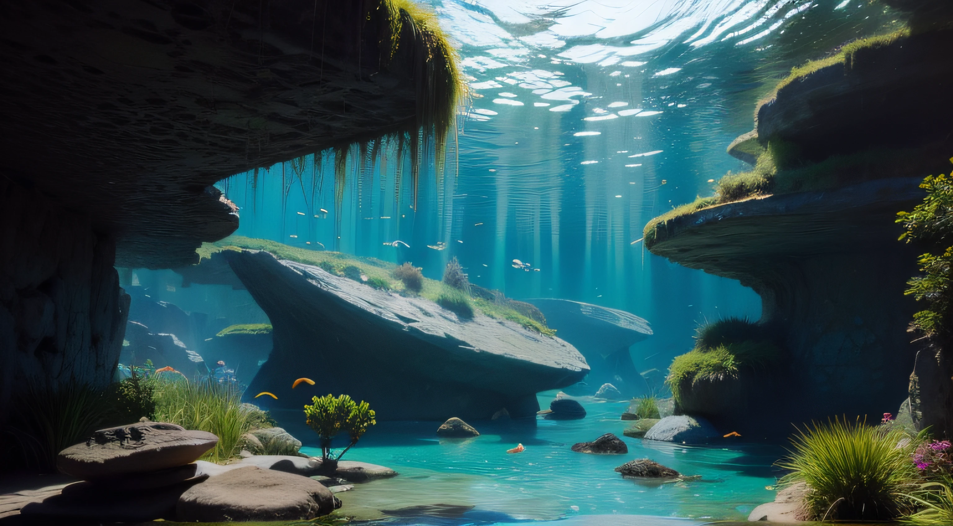 "An enchanting underwater oasis, exuding serenity and tranquility, adorned with mesmerizing visuals and a myriad of vibrant colors, devoid of any aquatic creatures."