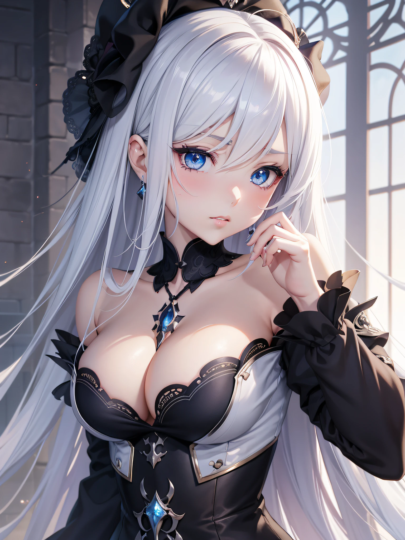 Close-up of face,complex details beautiful and delicate eyes, anime girl with long white hair and blue eyes posing for a picture, shadowverse style, smooth anime cg art, sayori, detailed digital anime art, guweiz, sui ishida art manga, shadowverse, official artwork, pixiv style, detailed anime artwork, artbook artwork, seductive anime girl, sougetsu, detailed anime character art, waifu