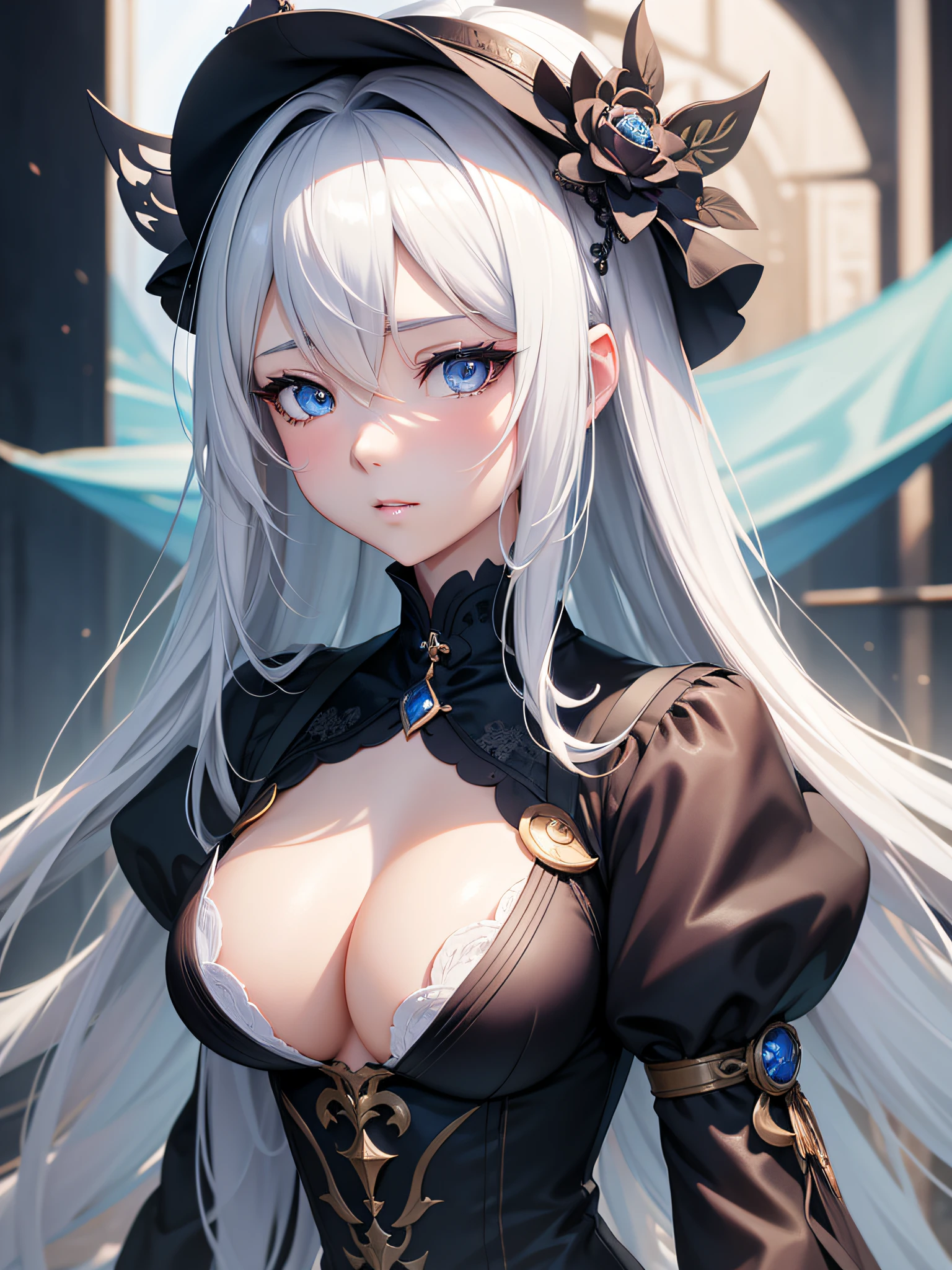 Close-up of face,complex details beautiful and delicate eyes, anime girl with long white hair and blue eyes posing for a picture, shadowverse style, smooth anime cg art, sayori, detailed digital anime art, guweiz, sui ishida art manga, shadowverse, official artwork, pixiv style, detailed anime artwork, artbook artwork, seductive anime girl, sougetsu, detailed anime character art, waifu