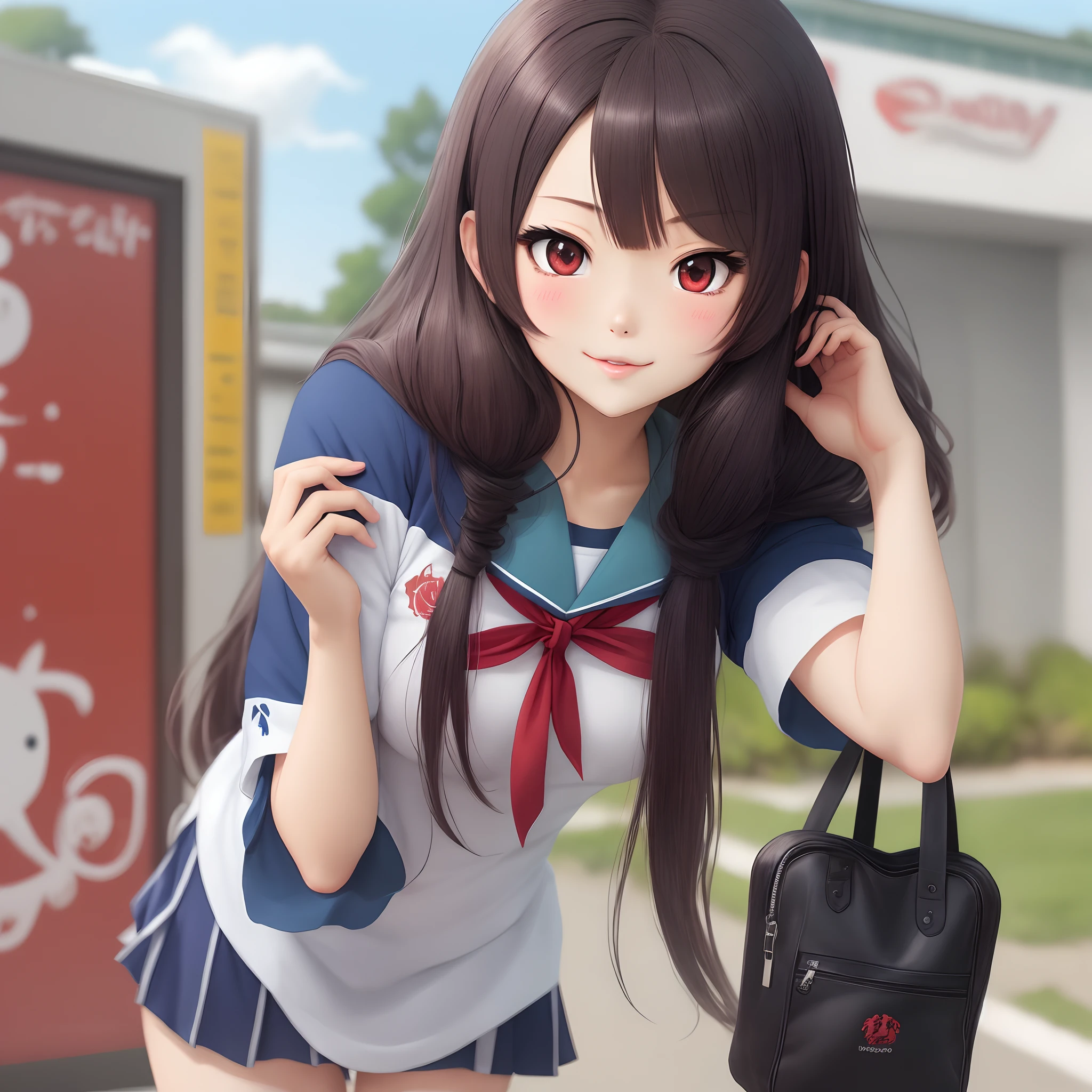 hey can you make a female anime character wearing cute Indonesian high school clothes