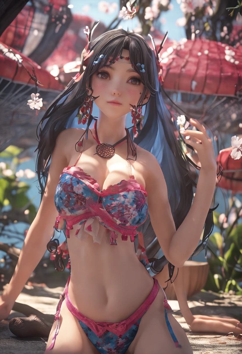 Highly detailed, High Quality, masterpiece, Yae Miko, ((small breasts)), bikini