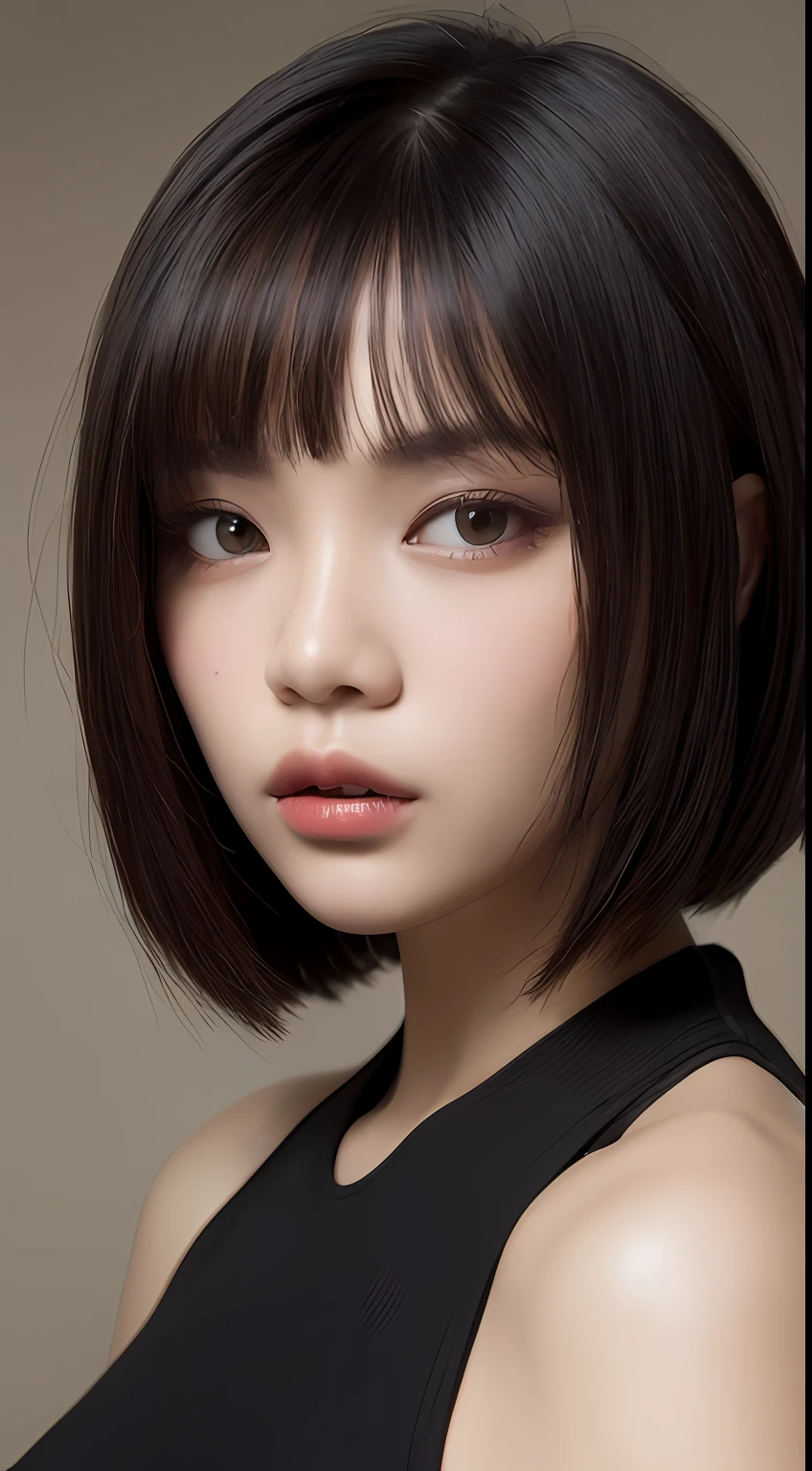 zydG, 1girl, detailed skin, looking at viewer, brown eyes, (short hair with bangs:1.2), (medium breasts:1.0), (medium areolae:0.8), 
(photorealistic:1.4), (best quality:1.0), (ultra highres:1.0), 8k, RAW photo, (masterpiece:0.2), (pureerosface_v1:0.5)