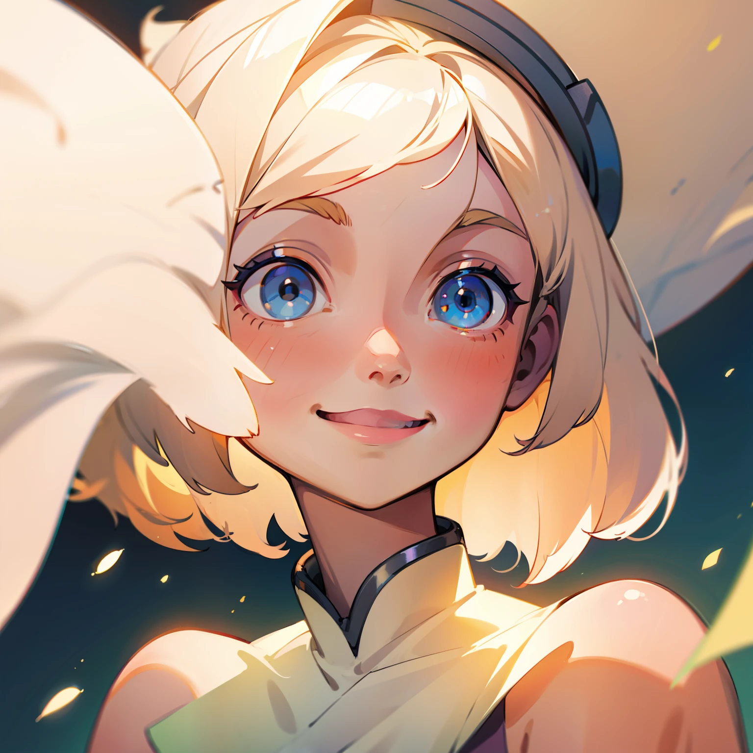 Girl with light beige hair,ssmile