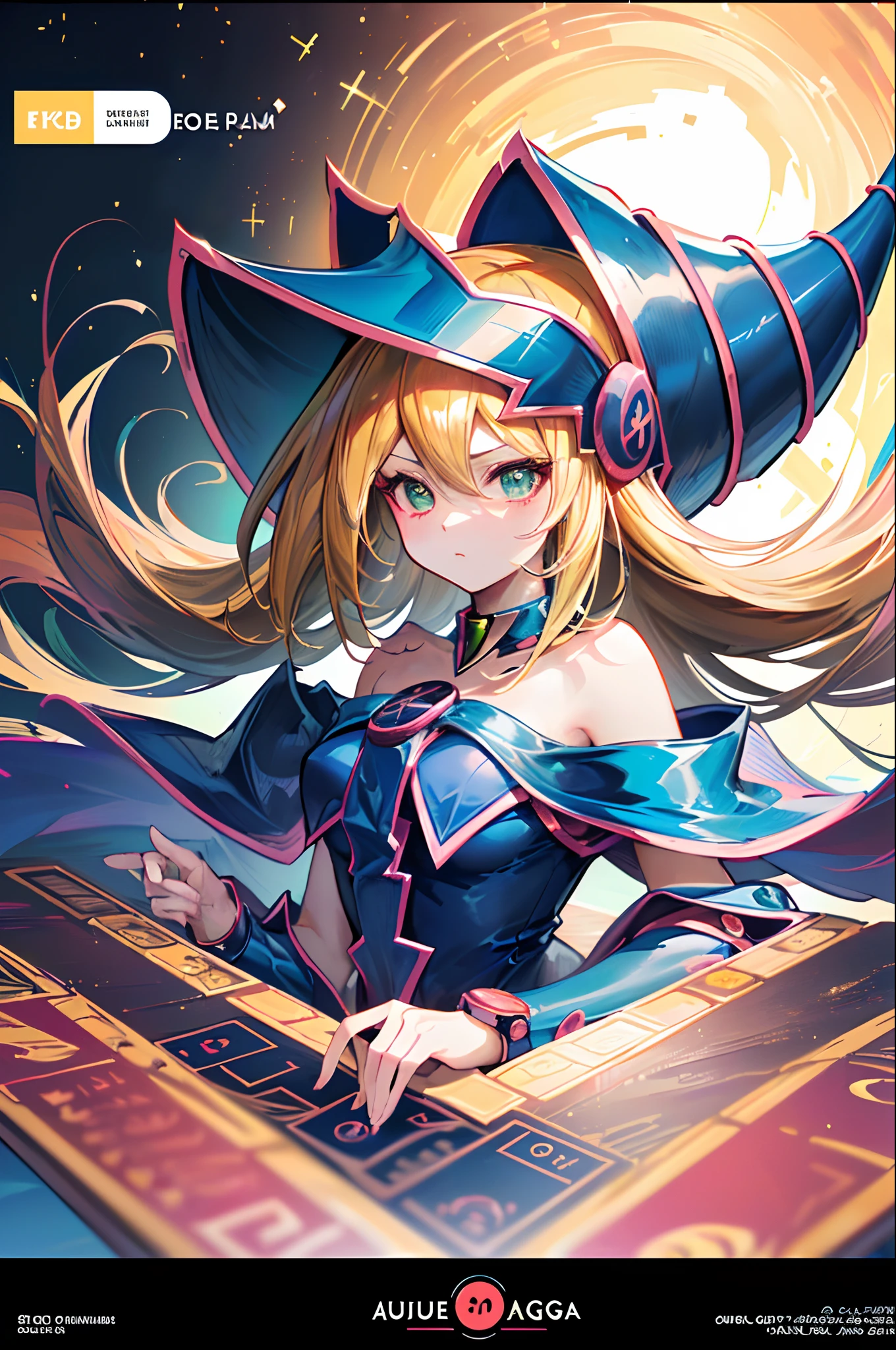 A dark magician girl floating cutely, magical aura, fantasy background, glowing rune, (( a Yu-Gi-Oh card underneath her)), giving a vibe that she was summoned,epic composition, (complex details), (complex design, ultra-details :1.2), Art Station, (Masterpiece, Best Quality), Ultra HD, 32k ,octane render, bioluminescent,8K resolution concept art, realism,by Mappa studios,masterpiece,best quality,official art,illustration,ligne claire,(cool_color),perfect composition,absurdres, fantasy,( below her is a Yu-Gi-Oh card), diagram