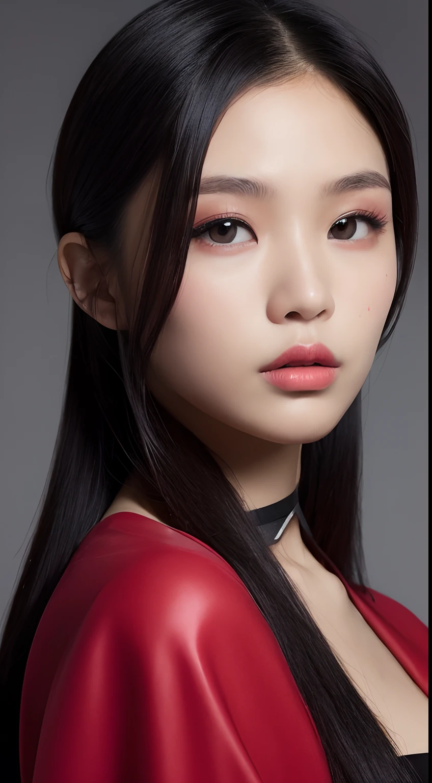 one Filipina model ,Unique hair details, virtual cyberpunk fashion, Near future, Curvilinear details , double eyelid, plump lips, simple background