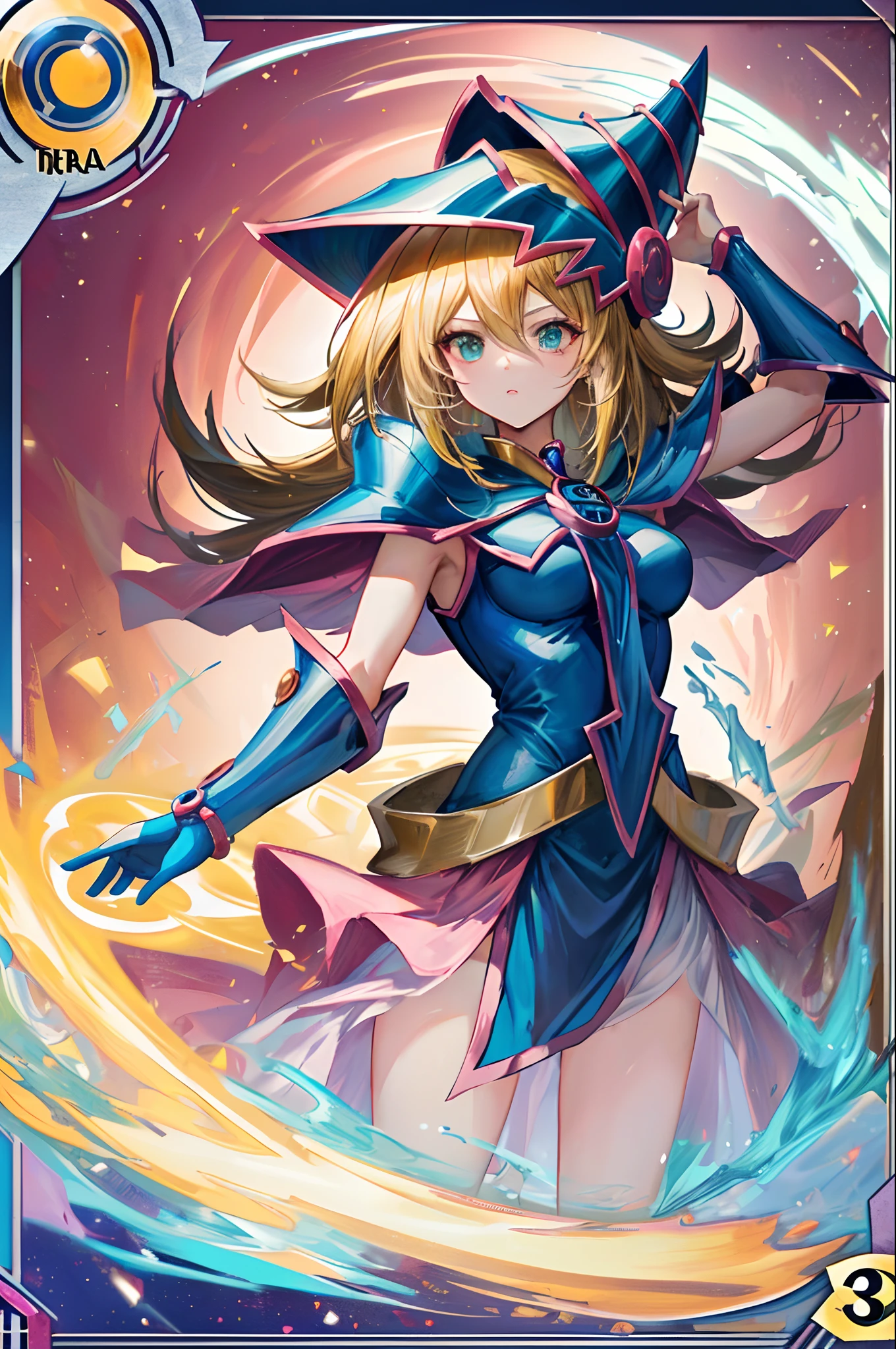 A dark magician girl floating cutely, magical aura, fantasy background, glowing rune, ( a Yu-Gi-Oh card underneath her), giving a vibe that she was summoned,epic composition, (complex details), (complex design, ultra-details :1.2), Art Station, (Masterpiece, Best Quality), Ultra HD, 32k ,octane render, bioluminescent,8K resolution concept art, realism,by Mappa studios,masterpiece,best quality,official art,illustration,ligne claire,(cool_color),perfect composition,absurdres, fantasy, diagram