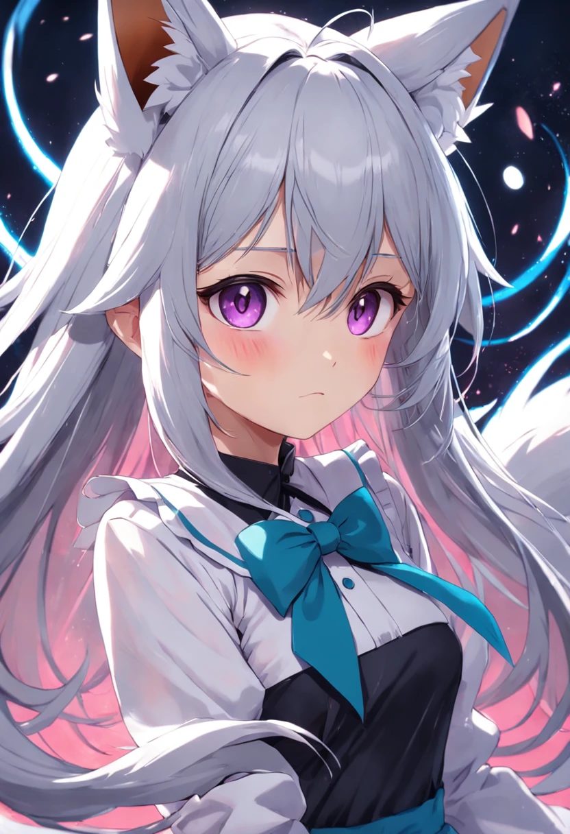 silber hair,The eyes are the same size,Has fox ears,Fox Tail's two-dimensional maid