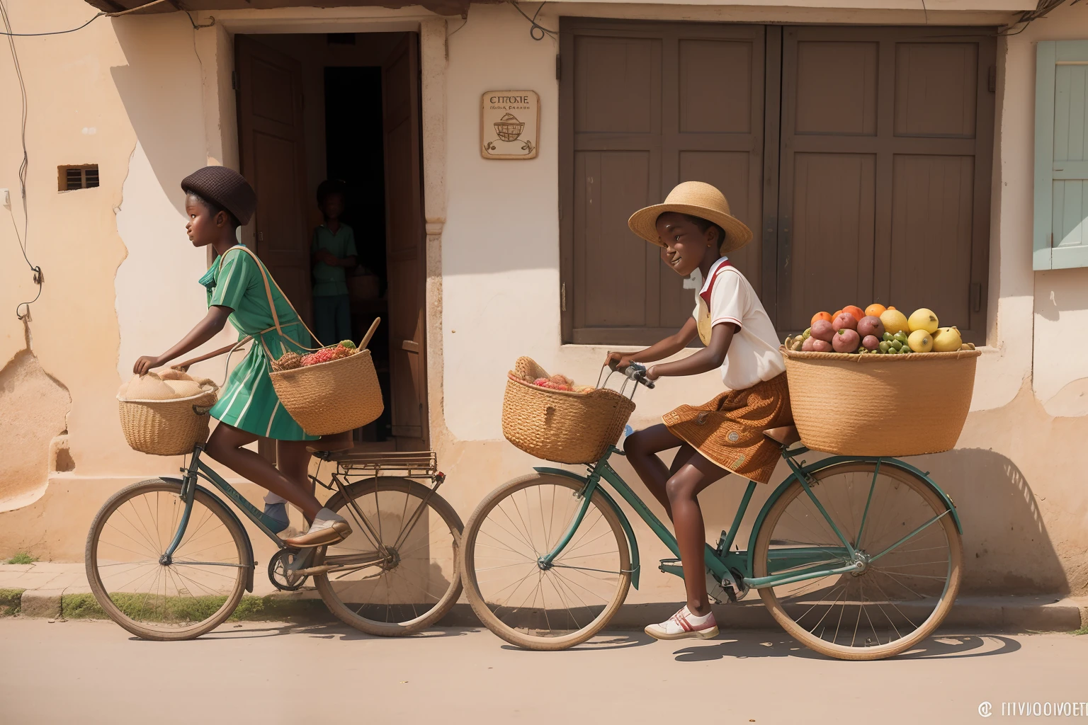 Date: 2018
Country: Cote d'Ivoire
Description: A teenager rides a vintage bicycle with a basket through a charming village street, passing by local vendors and vibrant stalls.