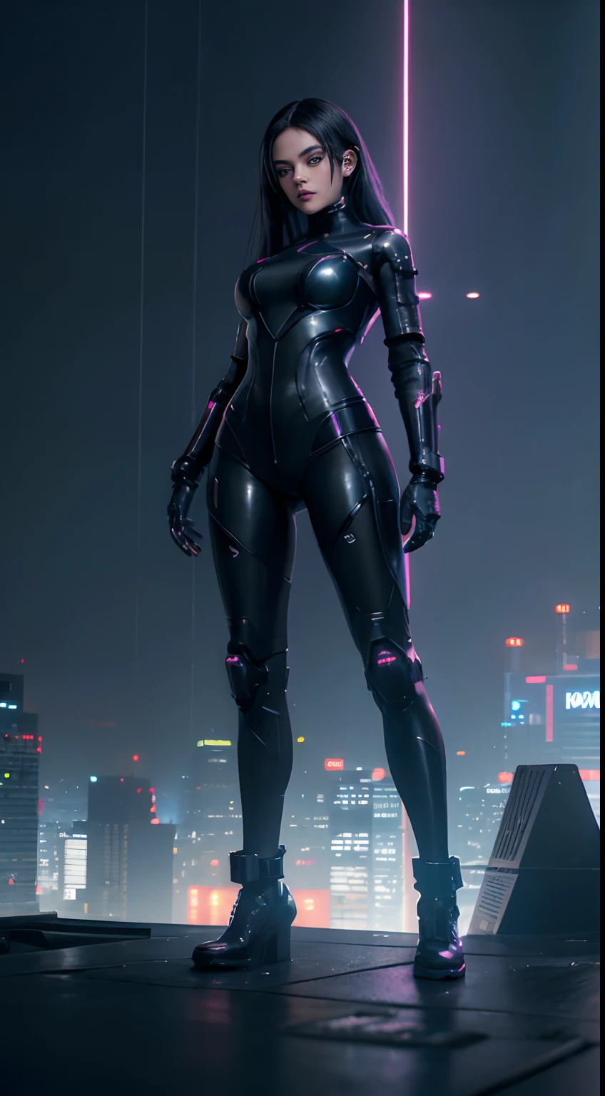 Best image quality, Masterpiece, Ultra-high resolution, (Fidelity:1.4), Photo, Movie, ((cyber punk perssonage)), Preteen fairy goth robot, Mila Kunis. girls are the future. cyber outfit, Futuristic, ((Award-winning ultra-realistic photos)),(Hyper-detailing),(Complicated details),(High resolution CGI artwork 8k),a girl in,Cyberpunk-city。Futuristic style,There are many colors and LED lights。The cityscape should be very detailed,depth of fields。Create depth with atmospheric lighting,wide wide shot。Use atmospheric and volumetric lighting to enhance cityscape detail。illuminated by neon lights, Pastel textured colored background, Colourful, vibrant