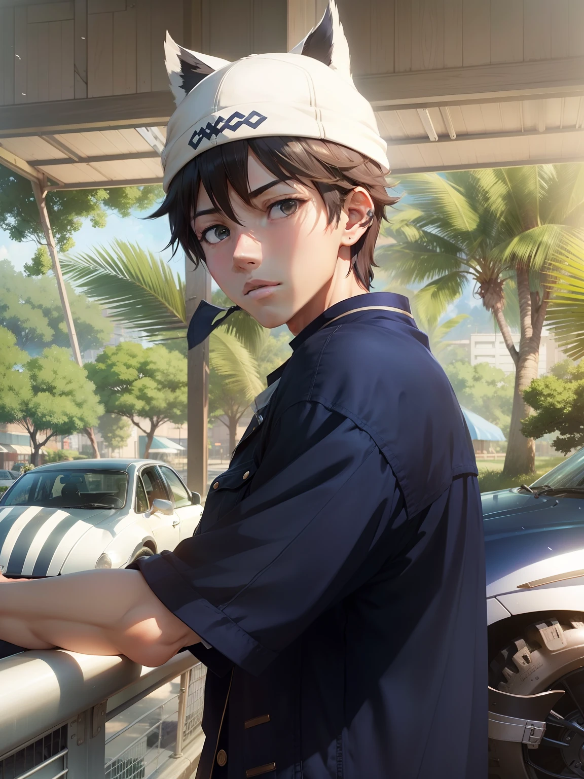 /imagine prompt: Suddenly, a breeze blows and a boy's gaze falls on me, by Makoto Shinkai --niji 5