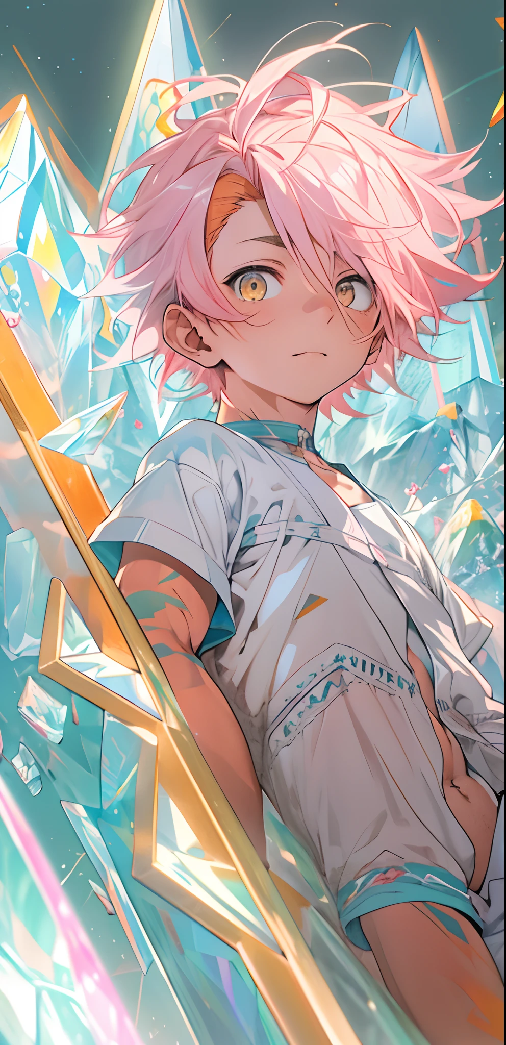 (masterpiece, best quality),Male children,nakeness,Short bright orange hair,A young boy with,younge boy,???'s face,adolable,infancy,Young age,Short round face,Flat chin,children's,infancy,(???'s face),Land of Crystals,ice field,Pink belly hair,Pink chest hair,Pink pubic hair,Young age,Flat chin,Fine face in detail,Clean skin,White men's briefs,musculous,Short bright orange hair,Bright Hair,White eyes,Keep your eyes wide open,nakeness,Very narrow low-rise white briefs,White briefs,Pectoralis abdominal muscles,Broad body,Strong and well-developed muscles,Shimmering like a diamond, it shines like a crystal,Bright and vivid colors,(depth of fields:1.2),Positive audience,looking at viewert,the night,Holy,Light-sensitive,byself,Sit on the crystal,spreads her legs apart,Close-up Shot Shot