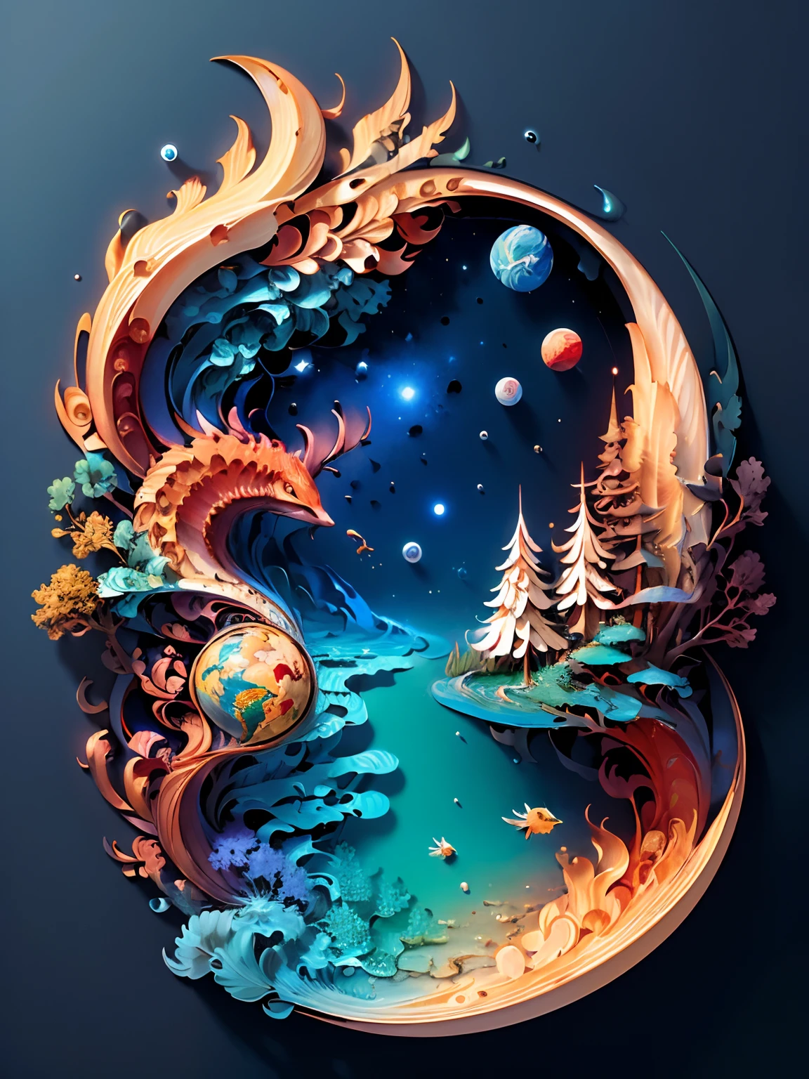 (((masterpiece))),best quality, illustration, earth, water ,fire, wind , space , paper_cut,