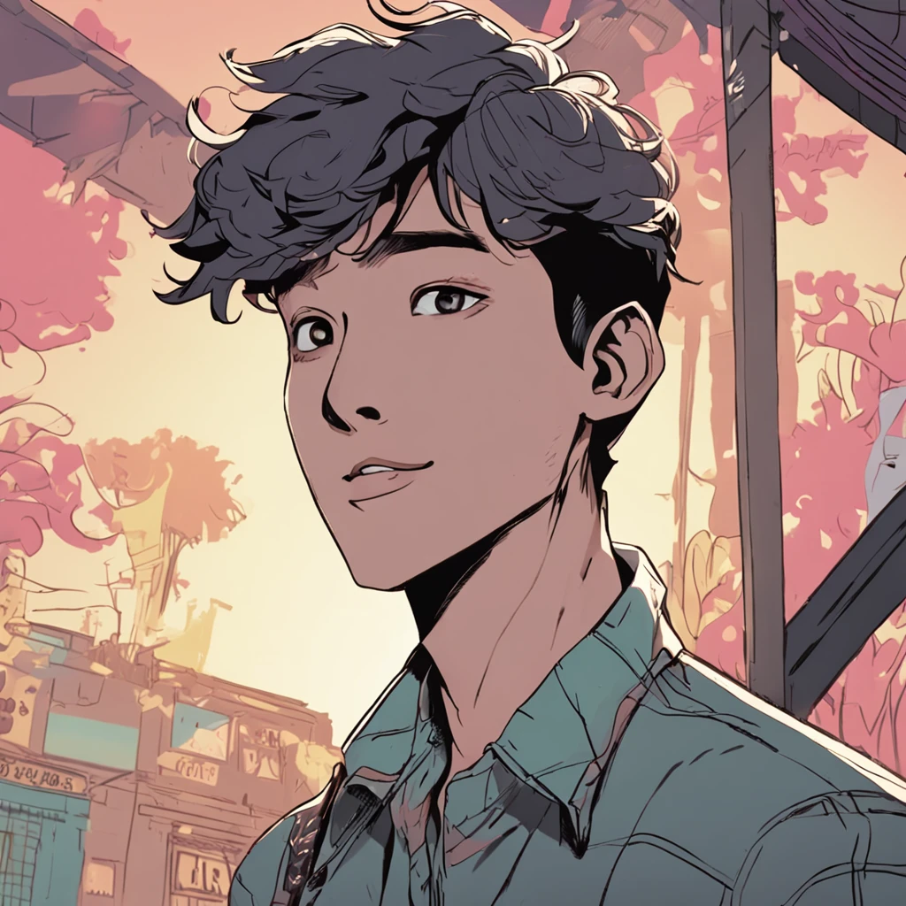 ５Male in his 0s　asian human　１A smile　BigEyes９0s Style Anime Retro
