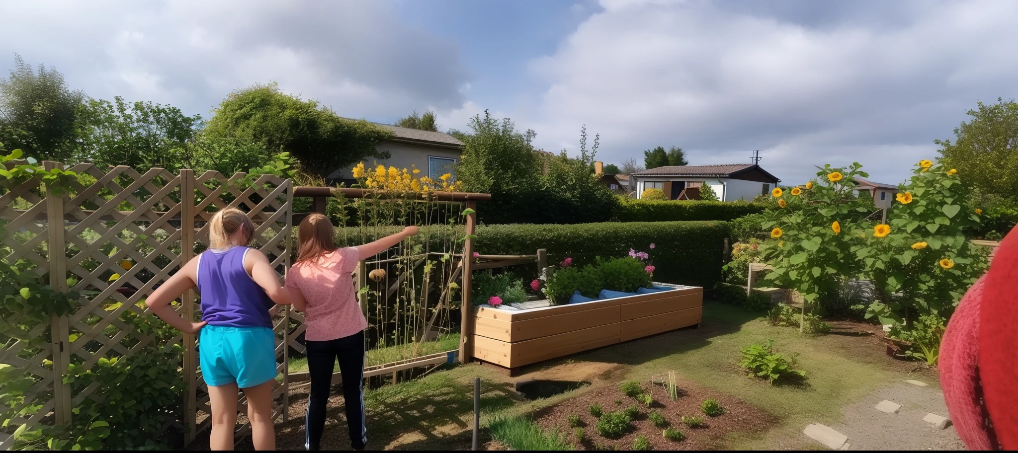 Raised bed made of wood in the natural garden