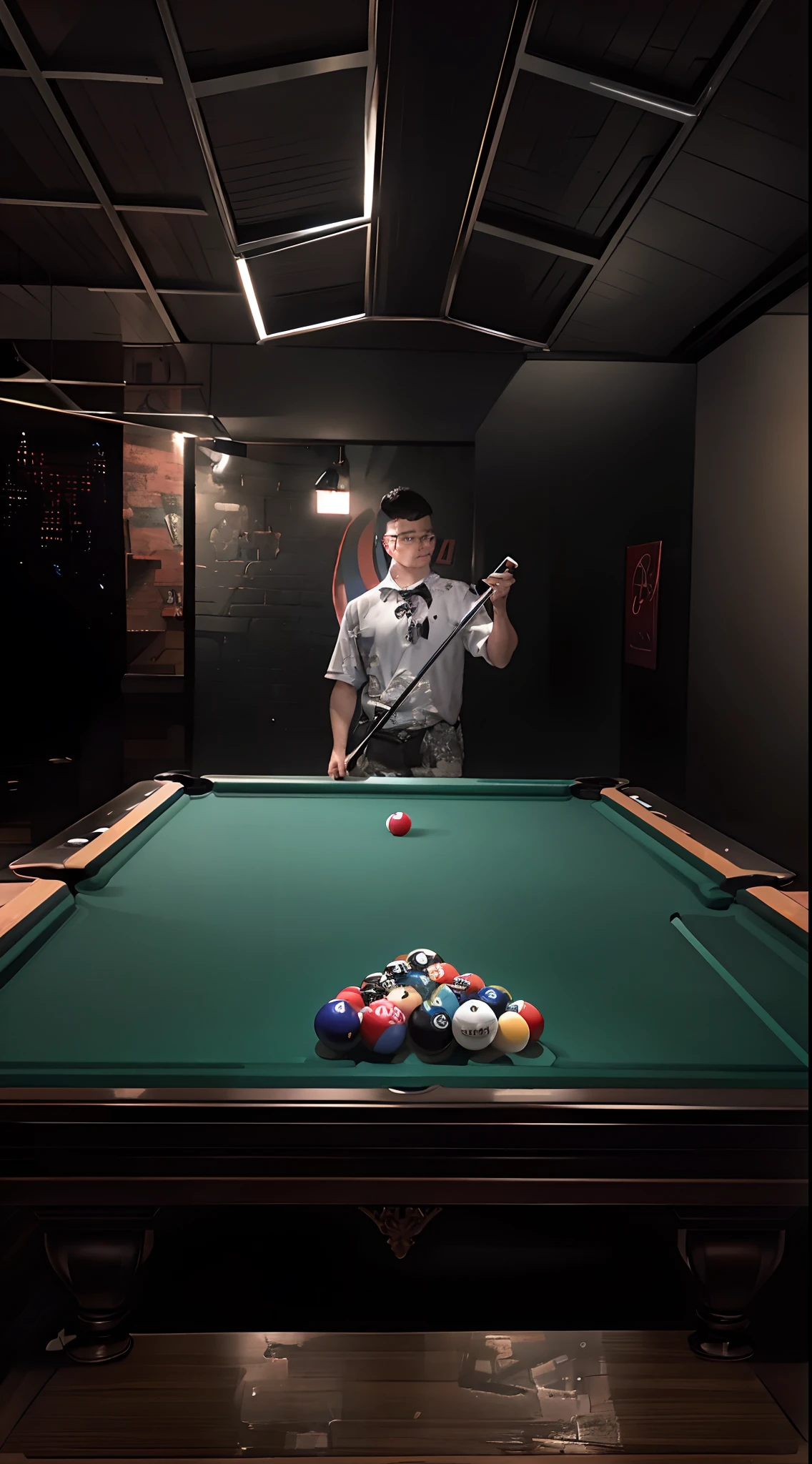there is a man standing behind a pool table with a cue, the poolrooms, shot on canon eos r5, shot on canon eos r 5, photo taken in 2 0 2 0, poolrooms, shot on sony a 7 iii, mid shot portrait, captured on canon eos r 6, portrait shot, shot with sony alpha, perspective shot