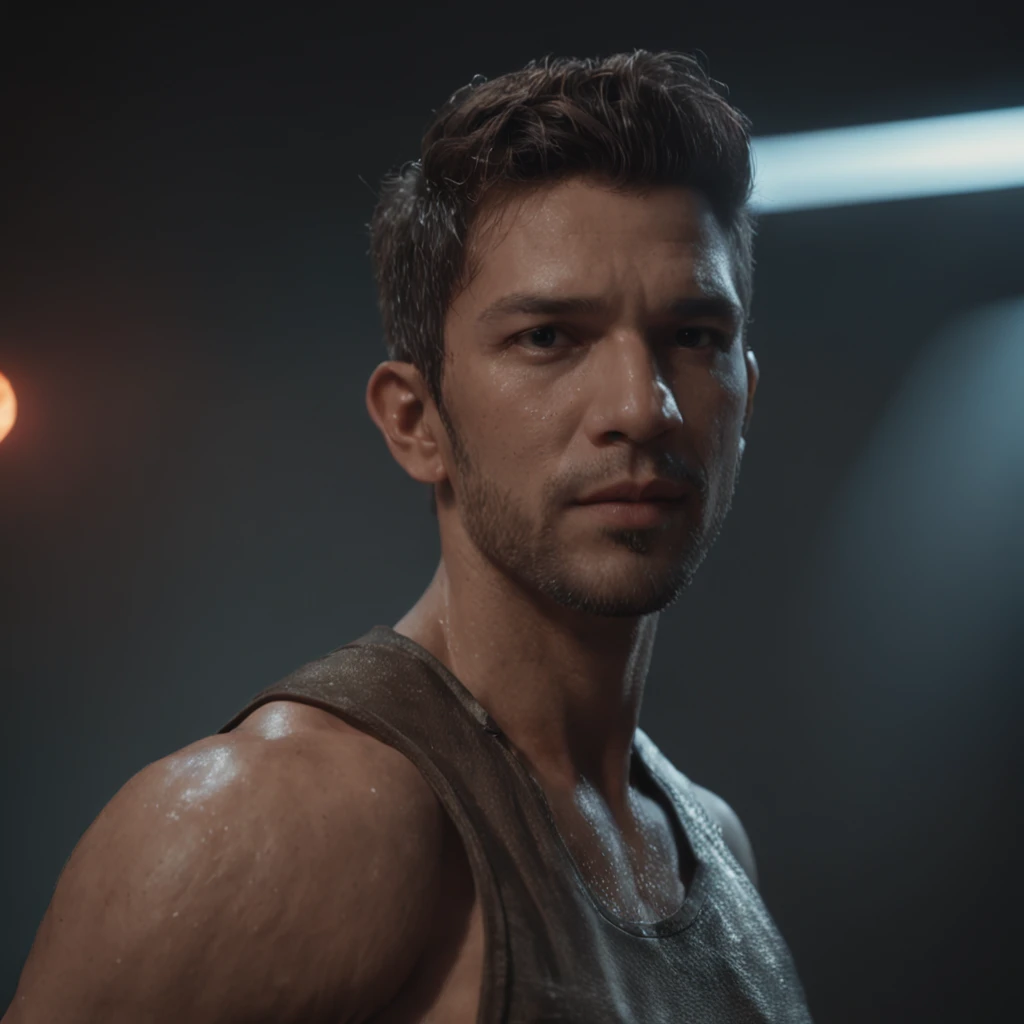 (Professional 3D rendering:1.3) de (Realistic:1.3) foto de arte mais bonita do mundo,soft features, brilliant male heroes, ((Epic fantasy hero, Angry wet hero look short wavy hair 2b, Short beard and fierce expression in dynamic pose, fantastic location, majestoso ambiente desordenado)), corpo inteiro 8k unidade render, action shot, poros da pele, very dark lighting, sombreamento pesado, circunstanciado, Cyberpunk, Blade Runner , futurista Rosto detalhado, (Vibrando, fotografia realista, Realistic, Dramatic, Escuro, foco nítido, 8k), (Roupas de couro velhas danificadas pelo mau tempo:1.4), ((((Use peles)))), (intrincado:1.4), decadente, (altamente detalhado:1.4), Pintura digital, rendering by octane, art stations, conceito-arte, liso, foco nítido, , germe da arte, (Loish:0.23), Wlop Ilya Kuvshinov, e greg rutkowski e alphonse mucha gracias, (global ilumination, studiolight, light volumetric), chuva forte, floating particles, patife, fantasia, CGSesociedade,art stations, sobretudo marrom com detalhes realistas, sobrevivente, cidade neon, com arma em um mundo distopico, sobretudo marrom, luzes neon, Colouring, cidade iluminada, jogador, futurista
