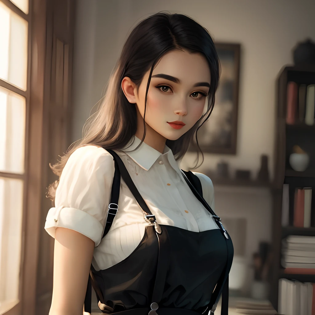 Beauty with black silk with suspenders