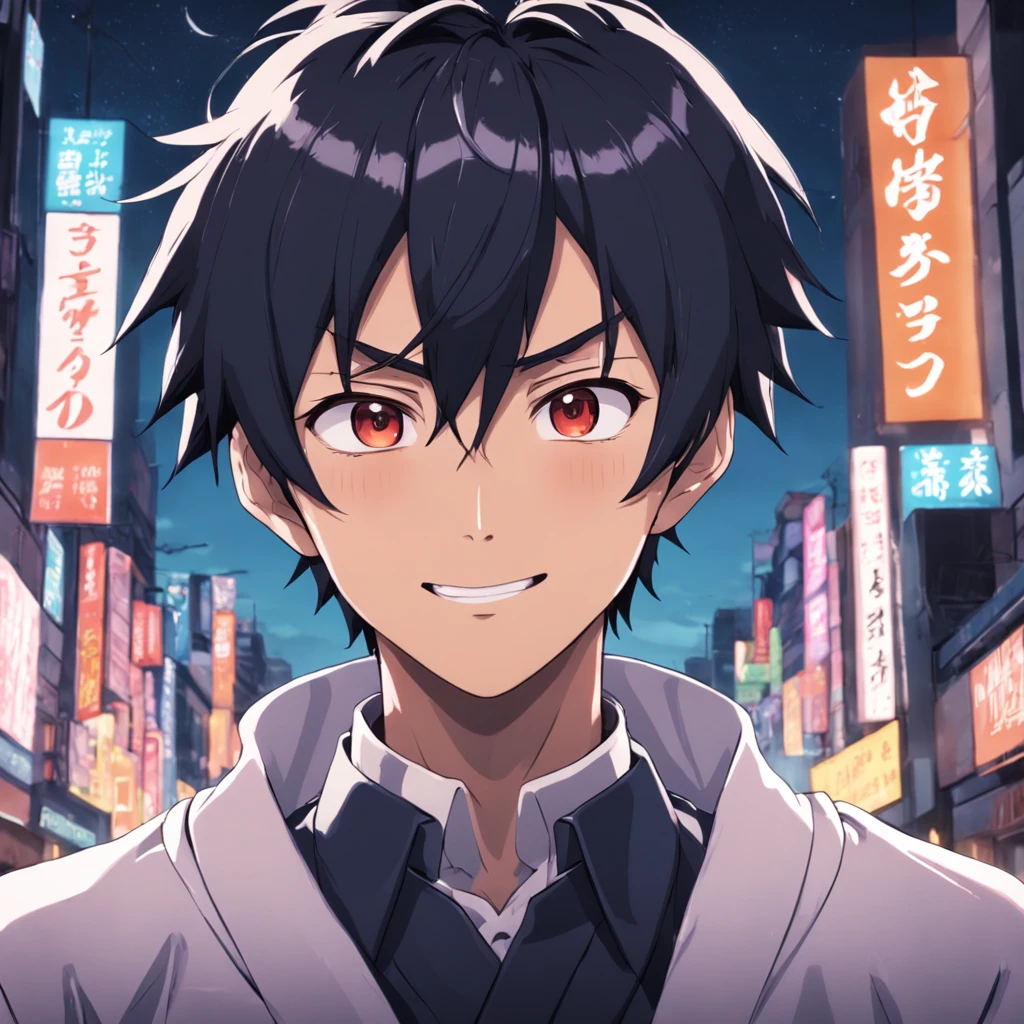 ５Male in his 0s　asian human　１A smile　BigEyes９0s Style Anime Retro