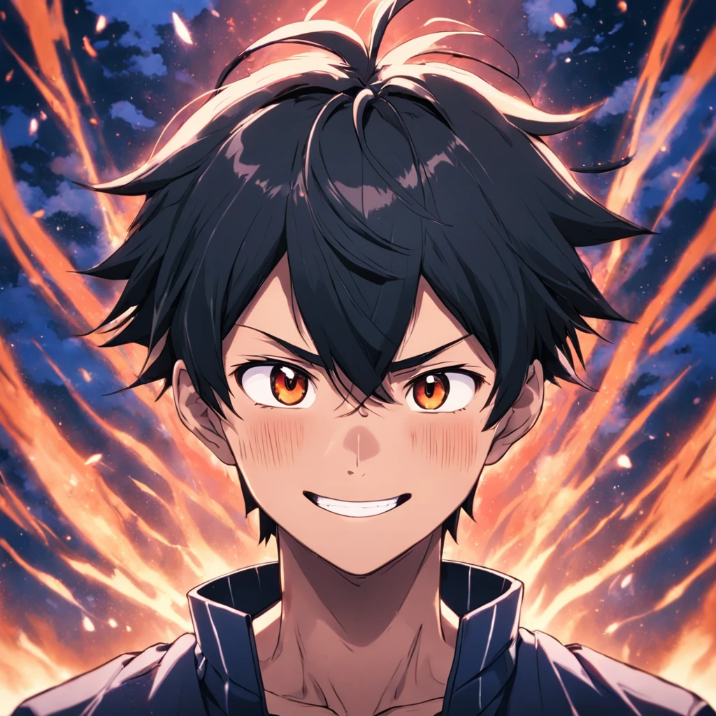 ５Male in his 0s　asian human　１A smile　BigEyes９0s Style Anime Retro