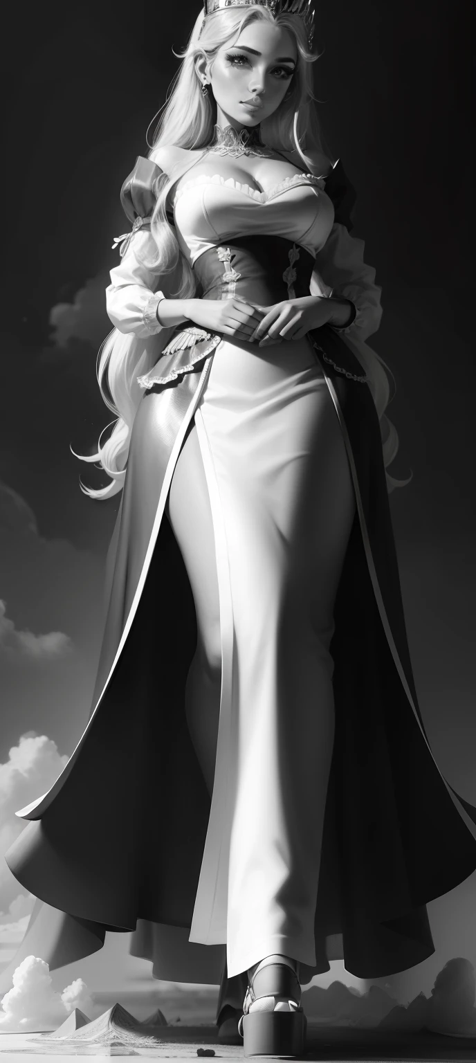 Beautiful black and white drawing of princess for coloring book