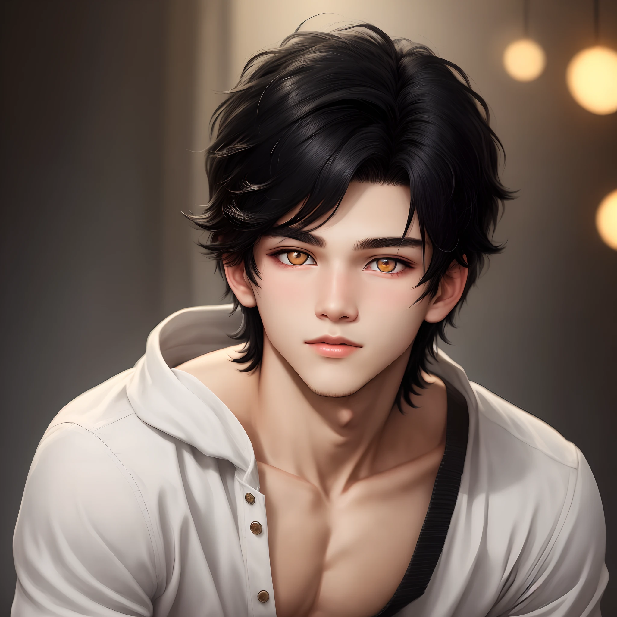 a boy with black hair and golden eyes
