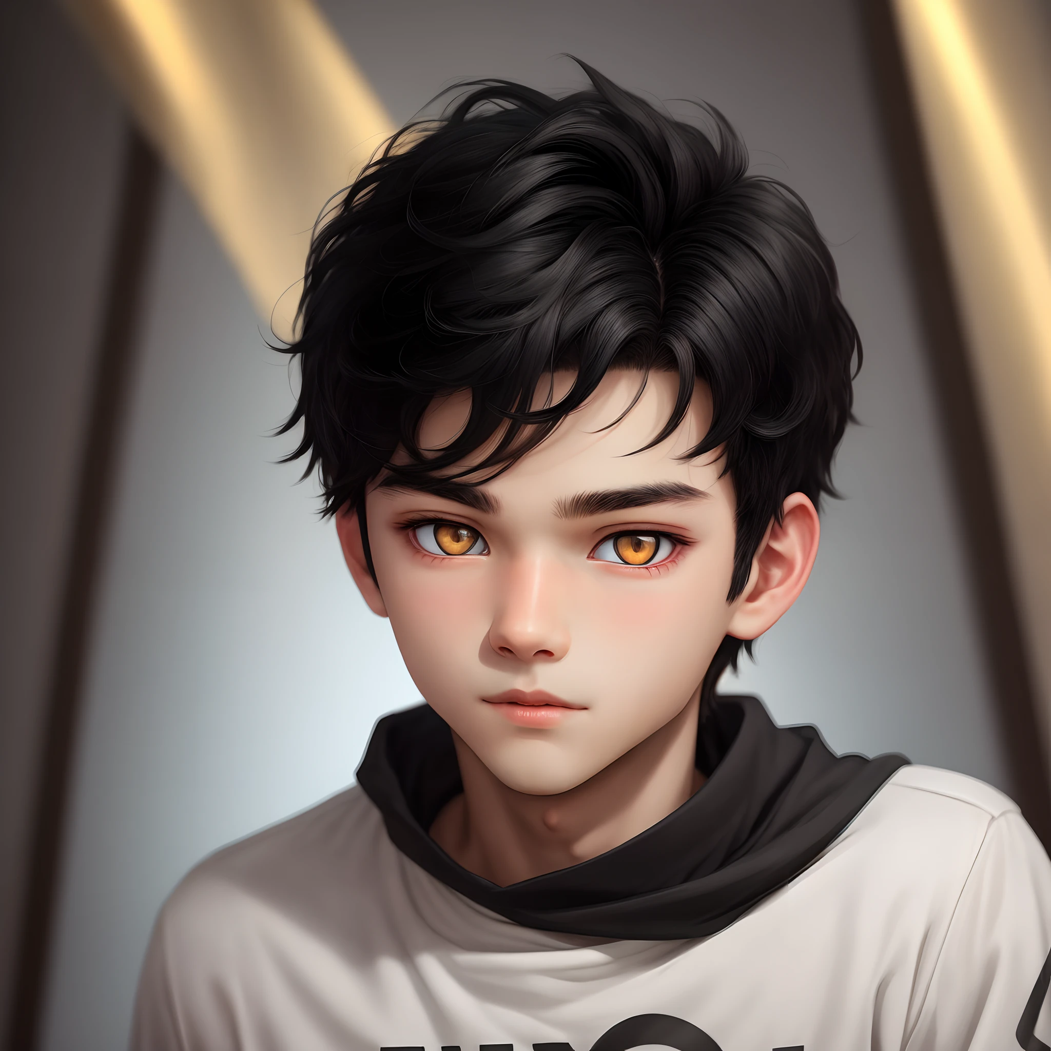 a boy with black hair and golden eyes