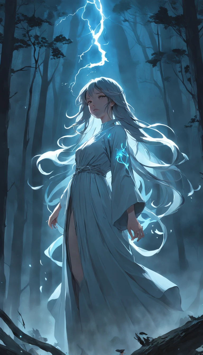 (Best quality, Masterpiece:1.2), ("Smoke" theme:1.1), (full bodyesbian:0.6), (Mysterious smoke lightning), A mysterious light shines in the forest, Stand on a girl captured by realistic splendor. The silhouette of her form is engraved with purpose, Shadows and thick silhouettes blend together,Defines her ethereal presence. In this fascinating portrait, She stared firmly upwards, Embodies the fusion of strength and vulnerability. Isolated and mysterious, She cast an unwavering concentration spell, Her lips pursed intently and gently. Dressed in a flowing white robe, Her hair fluttered in the wind, Imitates the movement of a choppy sea. The exquisite skill of mushrooms:&Vadim Kashin the maximum way:1.5 complex and deep textures in detail, A testament to skill and imagination. In this surreal dream, The forest is full of bioluminescent plants, A range of colors echo the stars above. The mesmerizing chorus of floating deep jellyfish adds a captivating aura to the scene, Their gentle undulations create otherworldly dances in the fog. The juxtaposition of the earth and the ocean, Forests and oceans, Depicted in stark contrast, Each element complements each other in a harmonious symphony. The work breathes life into the ethereal through artist WLOP's fractal halo and cosmic femininity, Infuse the environment with an otherworldly aura. In this enchanting environment, She shines with bioluminescence, Sparkle in a soft haze. Engaging scenes are crafted with complex renderings of octane renderings, Striking a balance between exquisite details and immersive beauty