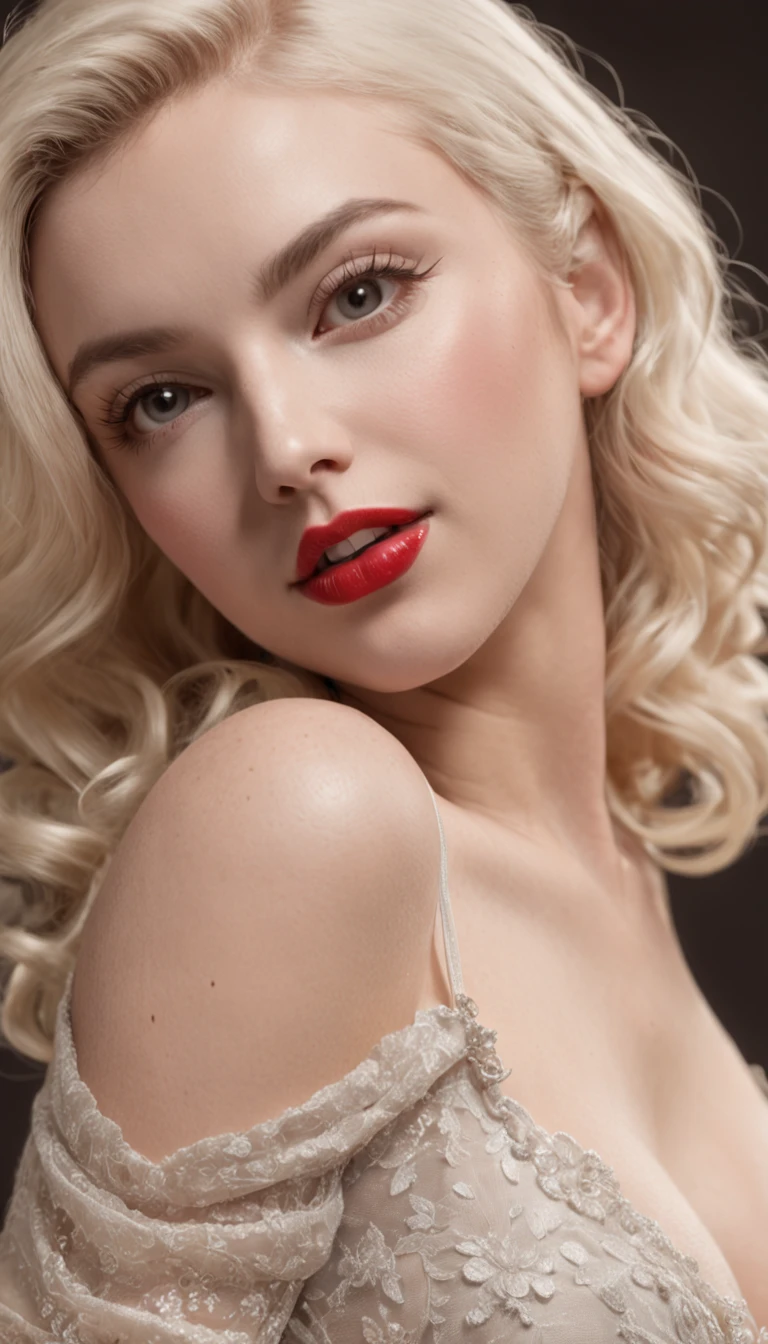 (professional 3d render:1.3) af (Realistic:1.3) most beautiful artwork photo in the world,Classic Hollywood glamour, white american blond girl, full body, from back,(young Marilyn Monroe Style), curvy_figure, standing_up, (masterpiece, best quality:1.4), (beautiful, aesthetic, perfect, delicate, intricate:1.2), (cute, adorable, smile), cinematic shot, natural lighting, (1girl, solo), white girl, full body, totally naked, show hairy pussy, very hairy black pussy like '70, (intense red lips) big boobs, big round ass, totally nude, (white woman, low tanned skin), black pussy very hairy (perfect female form, perfect face, thick lips, glossy lips, parted lips, eyeliner), (blonde platinum not too much long hair), (great eyes) (big natural breasts, narrow waists), (small mole on the left cheek near the mouth) background of many roses petails, looking_at_viewer, Marilyn Monroe, captivating eyes,