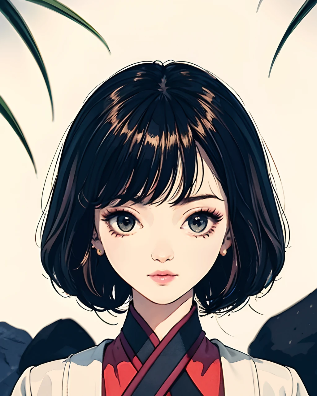 Stecho,(whitebackground:1.4), ((tachi-e)), original,(illustration:1.1),(Best Quality),(巨作:1.1),(highly detailed CG Unity 8k wallpaper:1.1), (Colored:0.9),(Panoramic shot:1.4),(独奏:1.2), (Spray ink),(Color spray),((watercolor)), Sharp sharp focus,{ 1 Standing girl },((Korean style )),Flower wallpaper,outdoors,rocks, looking at the scenes, soft smile,pure,Full beauty of the face and eyes joint,BeautyBean complexity decorative clothing style details, Black hair,Black Eyes,Color Water