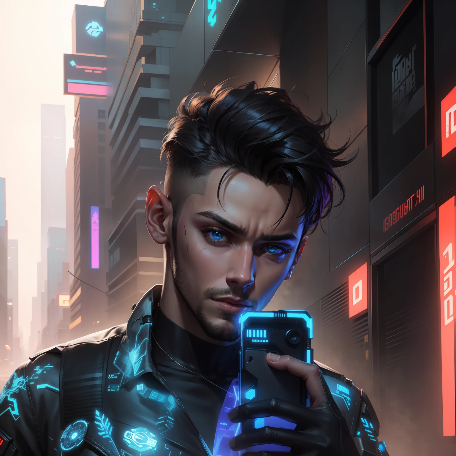 Change background cyberpunk handsome boy, realistic face, 8k, ultra realistic,