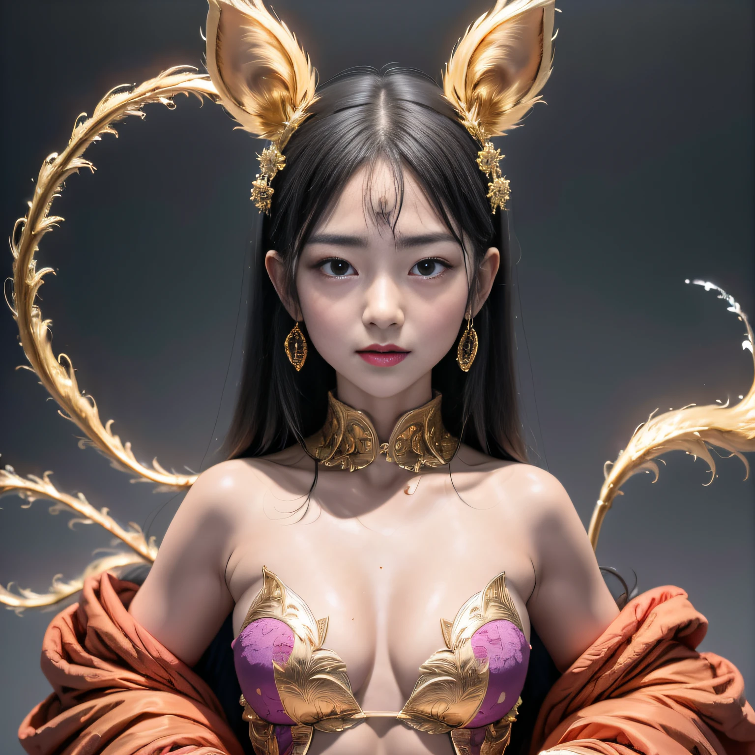 Outer Space 32K(tmasterpiece,k hd,hyper HD,32K),Long flowing black hair,ponds ,Mantis protector (realisticlying:1.4),Red robe with a flame pattern,Purple-pink tiara,Petals flutter,The background is pure,Hold your head high,Be proud,The nostrils look at people, A high resolution, the detail, RAW photogr, Sharp Re, Nikon D850 Film Stock Photo by Jefferies Lee 4 Kodak Portra 400 Camera F1.6 shots, Rich colors, ultra-realistic vivid textures, Dramatic lighting, Unreal Engine Art Station Trend, cinestir 800,Hold your head high,Be proud,The nostrils look at people